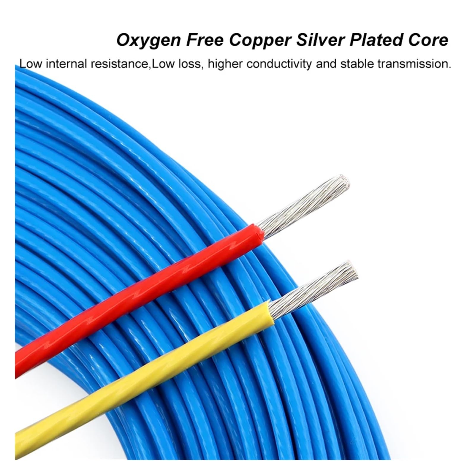 Cable electrónico Chapado en Plata con Aislamiento FEP de 2m, Cable de Cobre de señal HiFi de Alta pureza OFC 0,06 0,08 0,12 0,2 ​​0,35 0,5 1 2 4 6 10mm(Yellow,7AWG 5.6mm Sq10.0)