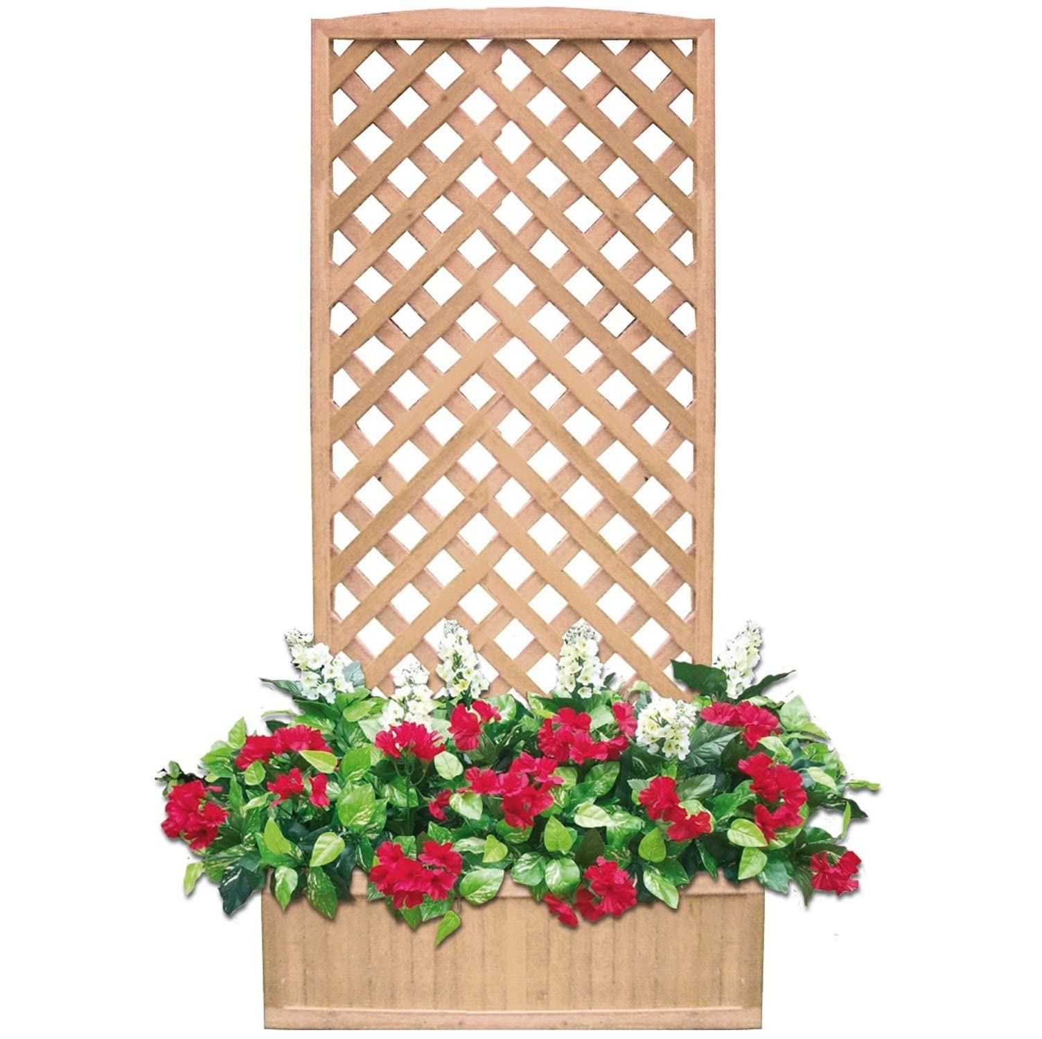 Fioriera in Legno con Pannello 180x90 cm grigliato a Rombi e Vaso portafiori da Giardino Azalea