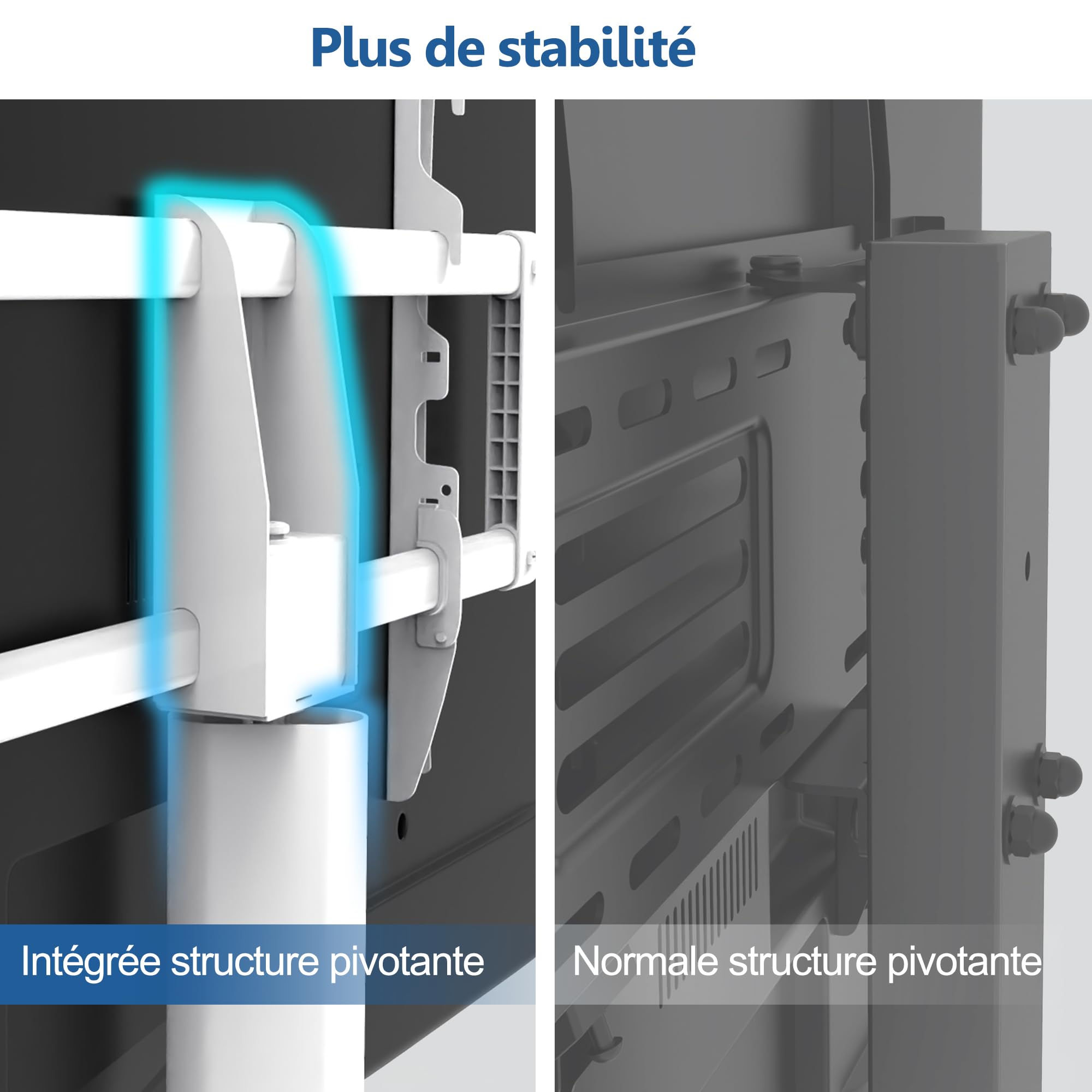 FITUEYES Support TV roulettes avec Pied en Bois de 20 MM pour TV de 32 à 70 Pouces,Support Television sur Pied Pivotant 60° et 6 Réglages de Hauteur jusqu'à 40 KG,Max VESA 600 x 400 MM