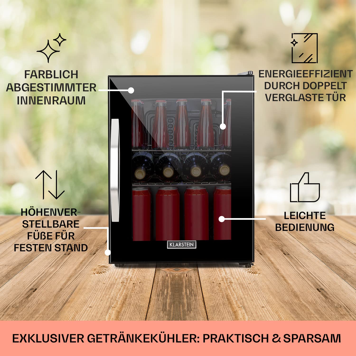 Klarstein Mini Kühlschrank 33 Liter mit Glastür, leise, verstellbare Ablagen