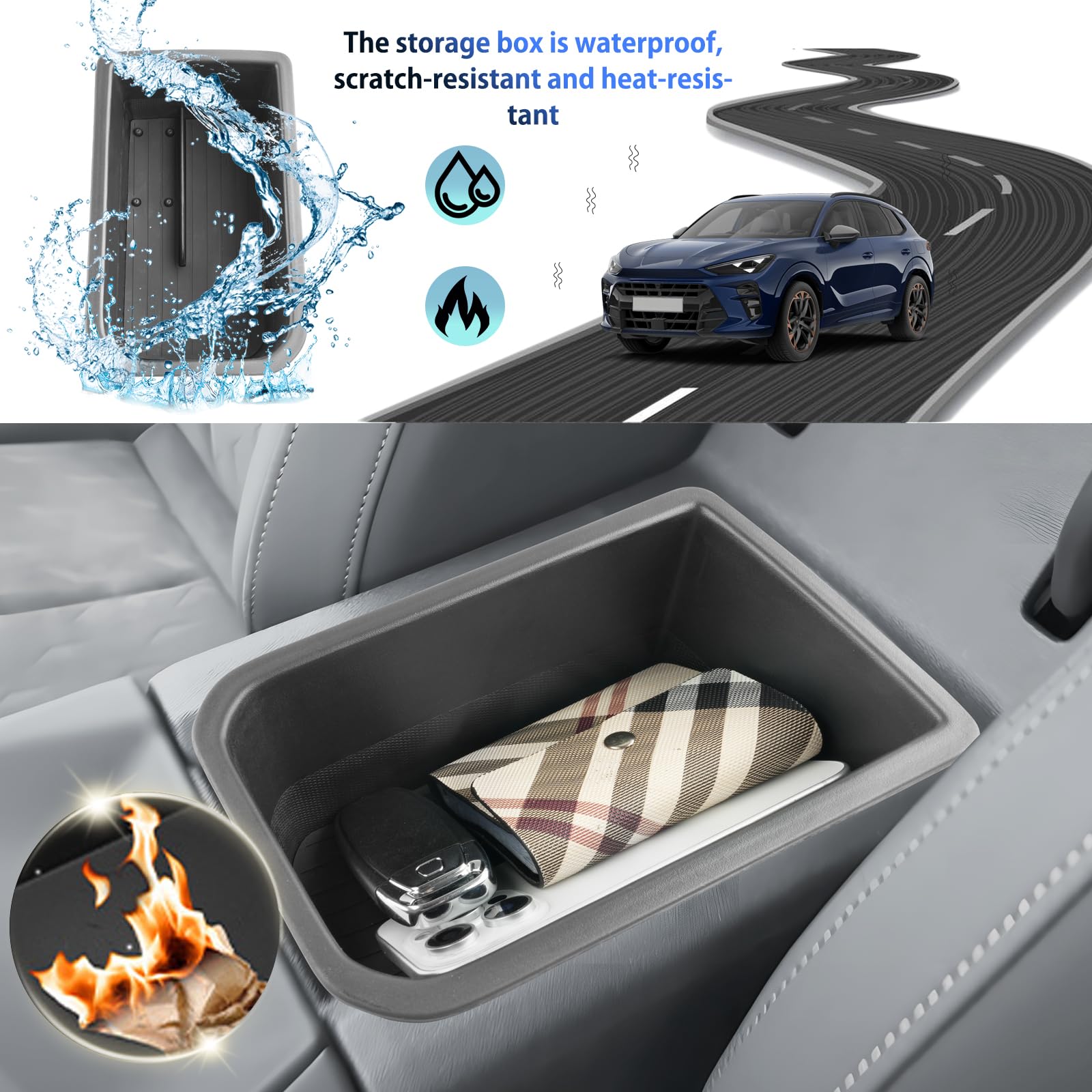 SHAOHAO Kompatibel mit Cupra Terramar 2025 2026 Mittelkonsole Armlehne Aufbewahrungsbox Mittelarmlehne Organizer Tray, Multifunktionaler Handschuhfach Cupra Terramar Zubehör
