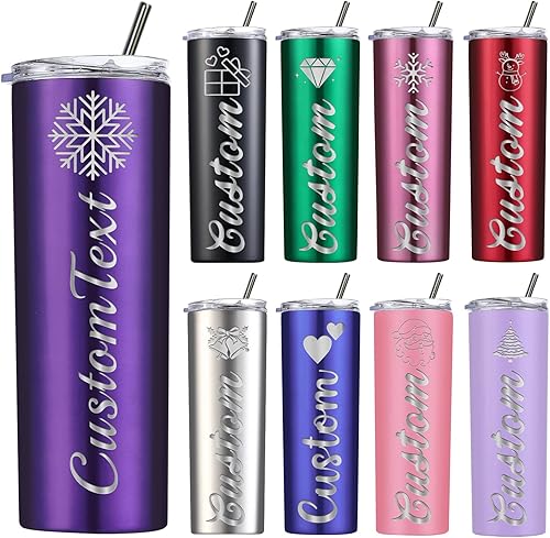 Vasos ajustados personalizados de 20 onzas regalo para Navidad vasos de acero inoxidable personalizados con tapas y popotes grabado láser gratis 16