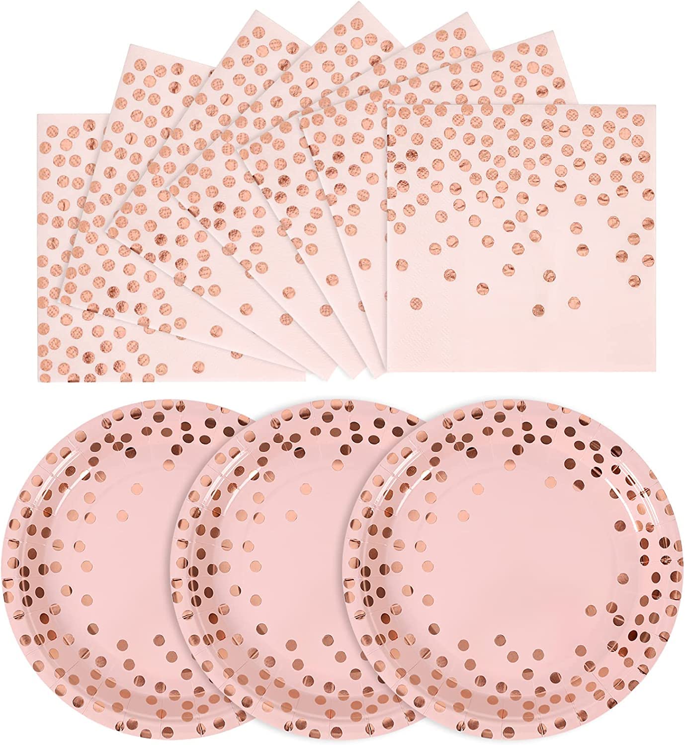 Pink and Rose Gold Paper Plates and Napkins Set-200Pcs-100 x 7" Disposable Paper Plates & 100 x 6.5" Napkins,Disposable Pink Plate and Napkin Party