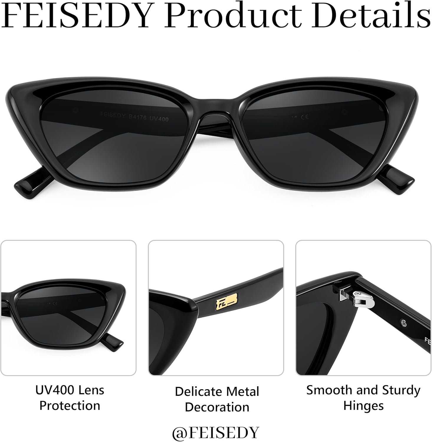 FEISEDY Trendy Polarized Cateye Sunglasses for Women Men Retro Rectangle Narrow Sunnies B4176 - Image 5