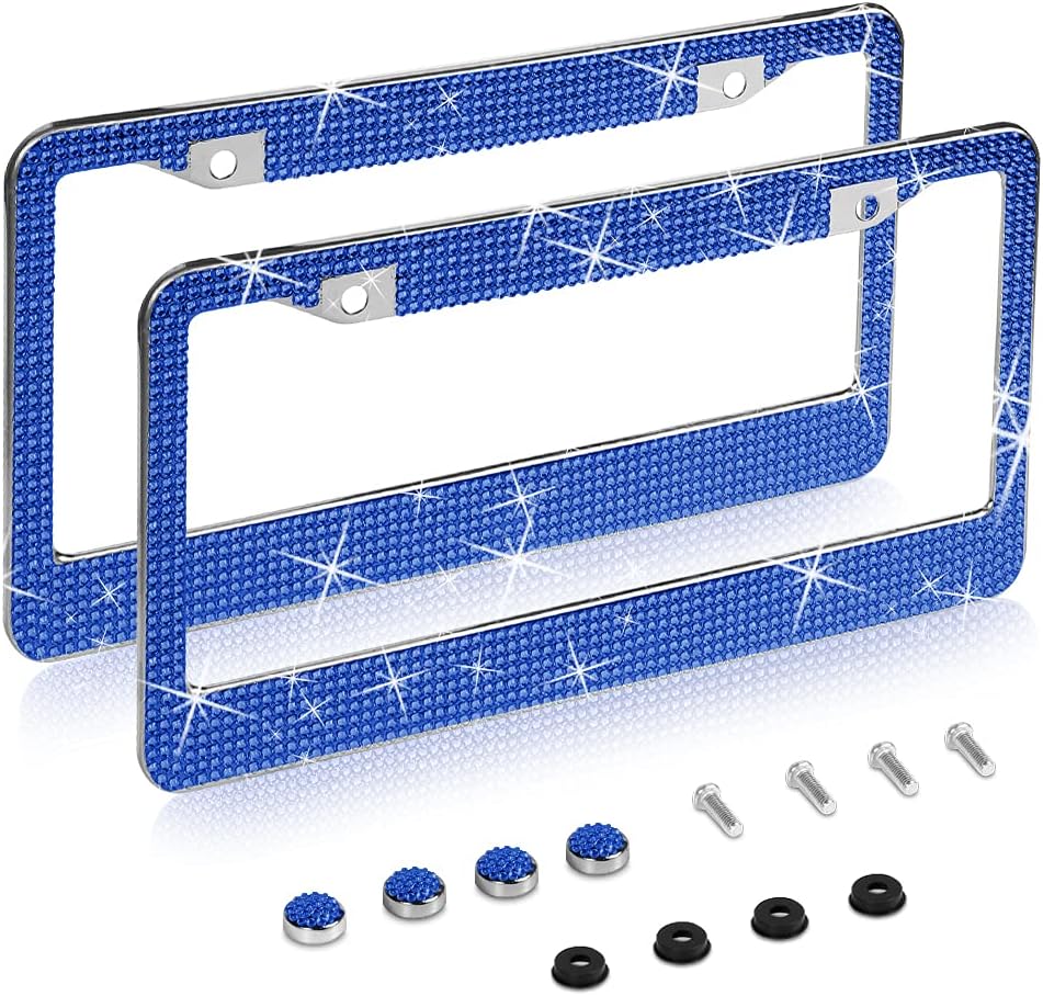 2 Pack Bling License Plate Frame，Handcrafted Bling