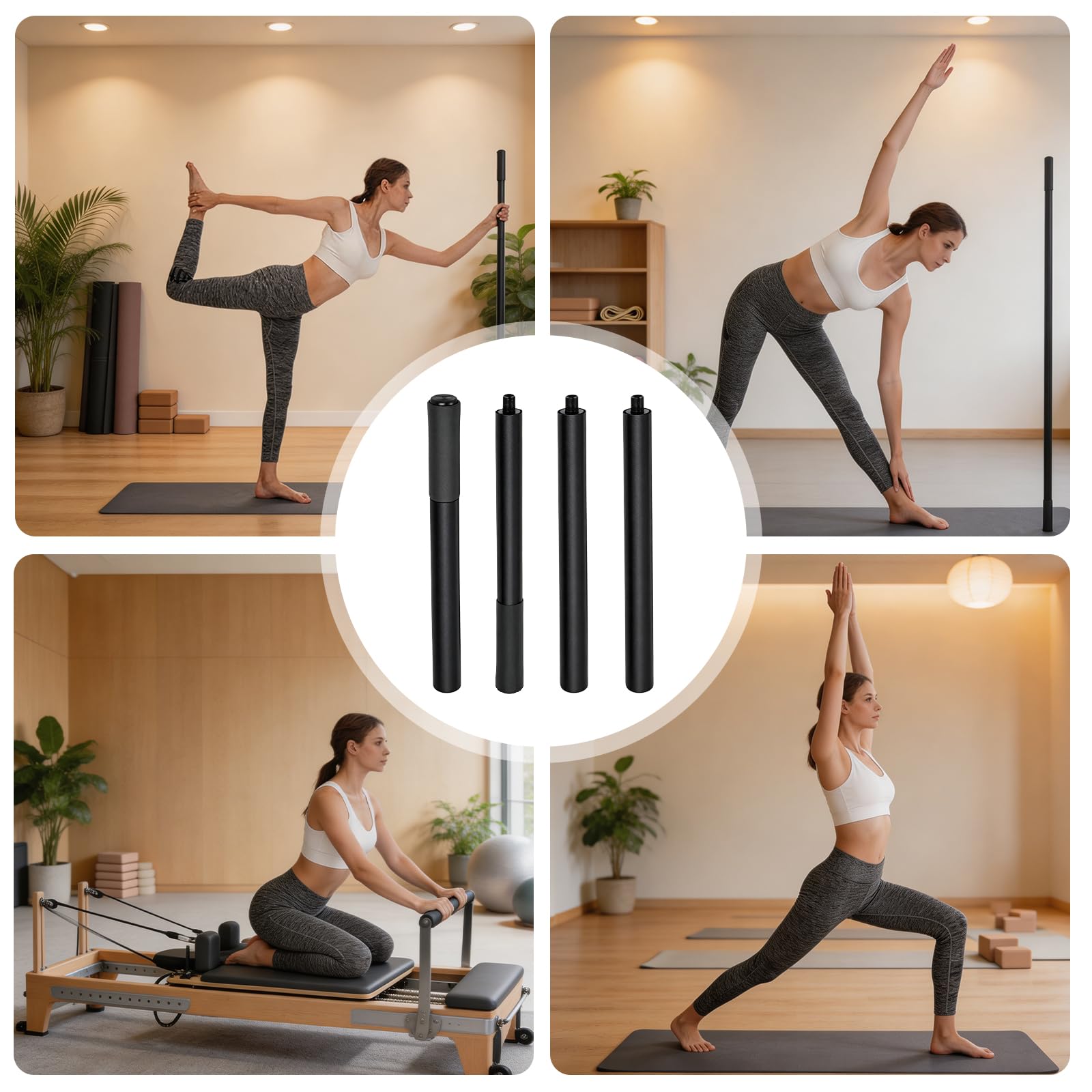 Tragbarer Yoga-Stick, Yoga Stick 1,5 m, Verstellbarer Gymnastikstab mit Schaumstoffgriffen, Vielseitiger Trainingsstab Schaumstoffgriffen, Stahl Fitness Stretch Stick Für Fitnessstudio,Stretch,Sculpt
