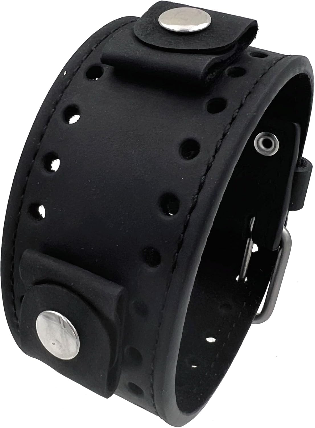 REV Crazy Horse Leather Strap Lug Width Wide Black Cuff Watch Band CHO-K 20mm -22mm