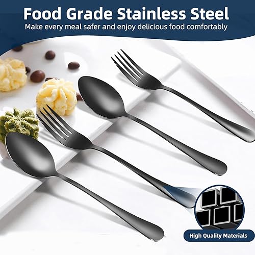 Miniatura 10 de ITITT Juego de cubiertos negros de 30 piezas para 6, cubiertos de acero inoxidable 1810, juego de cubiertos pulidos con espejo, incluye cuchara,