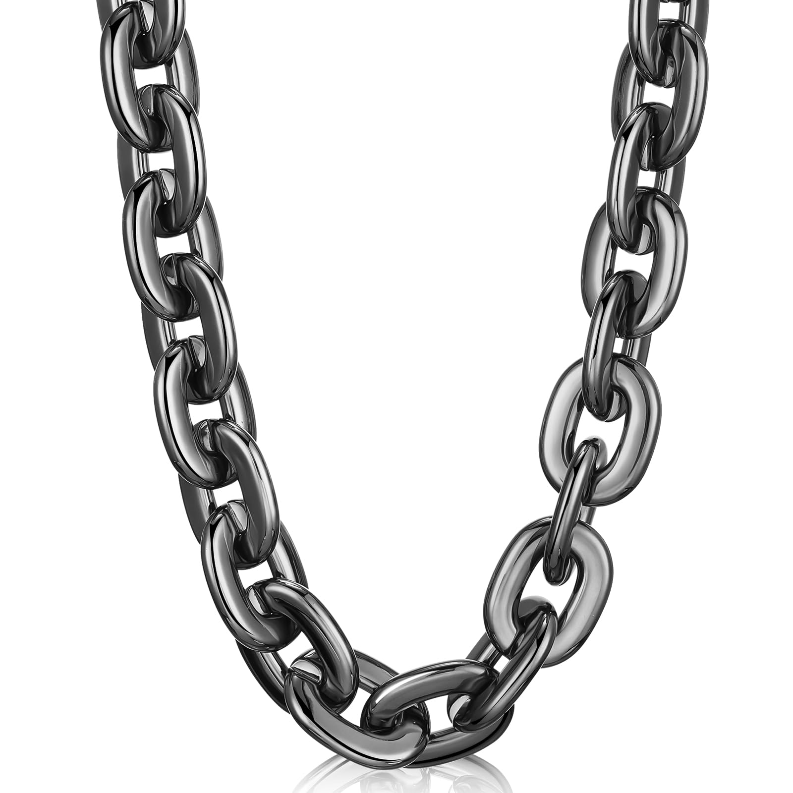 RemuulyPlastic Chain Necklace Hip Hop Rapper Chain Chunky Big Fake Necklace 80s 90s Costume Necklace Accessory (Black), Plastic, plastic