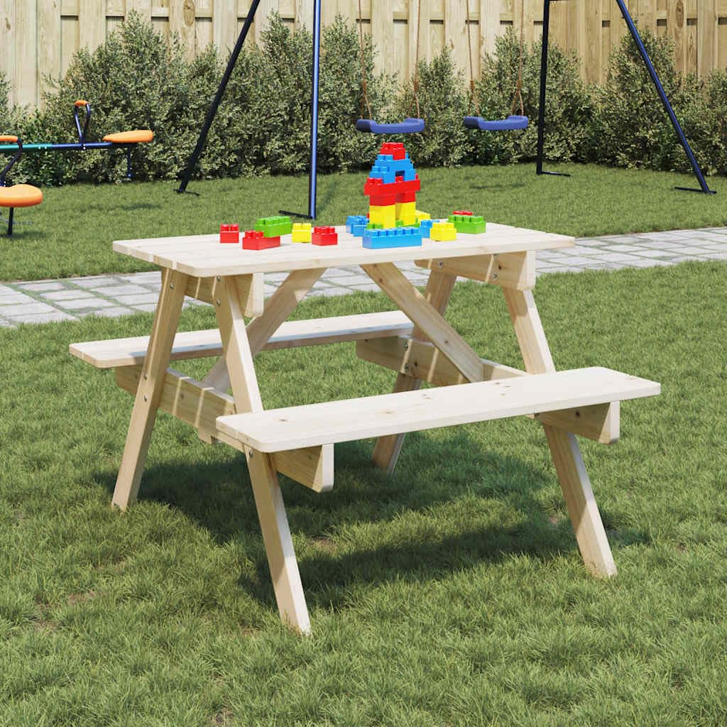 Tavolo da picnic per 4 bambini, in legno di abete massiccio con foro per ombrellone, 71 x 79 x 52 cm, struttura a forma di A, per giardino, terrazza, balcone, veranda, campeggio, barbecue