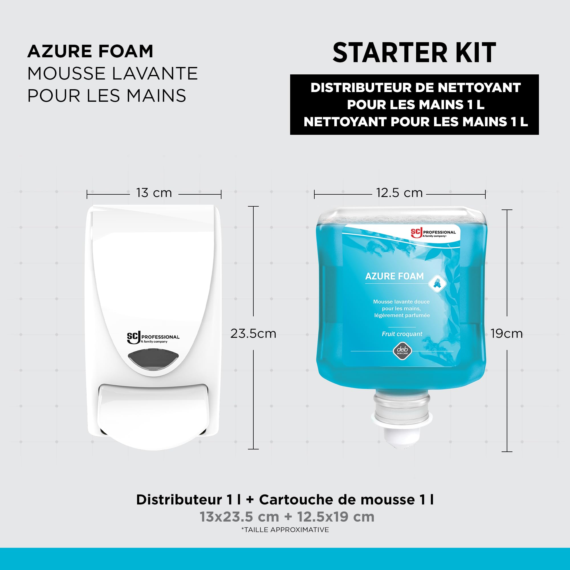 SC Johnson Professional Azure Foam Kit de Démarrage – Distributeur Mural de Savon pour Les Mains – Nettoyant moussant – 1 Distributeur + 1 Recharge (1 Litre) – Réservé à Un Usage Professionnel