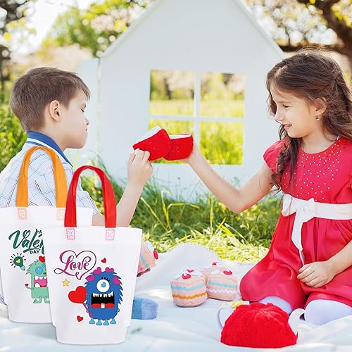 Miniatura 6 de JarThenaAMCS 12 bolsas reutilizables para colorear para el día de San Valentín con asa y bolígrafos de acuarela, colorea tu propia bolsa de regalo