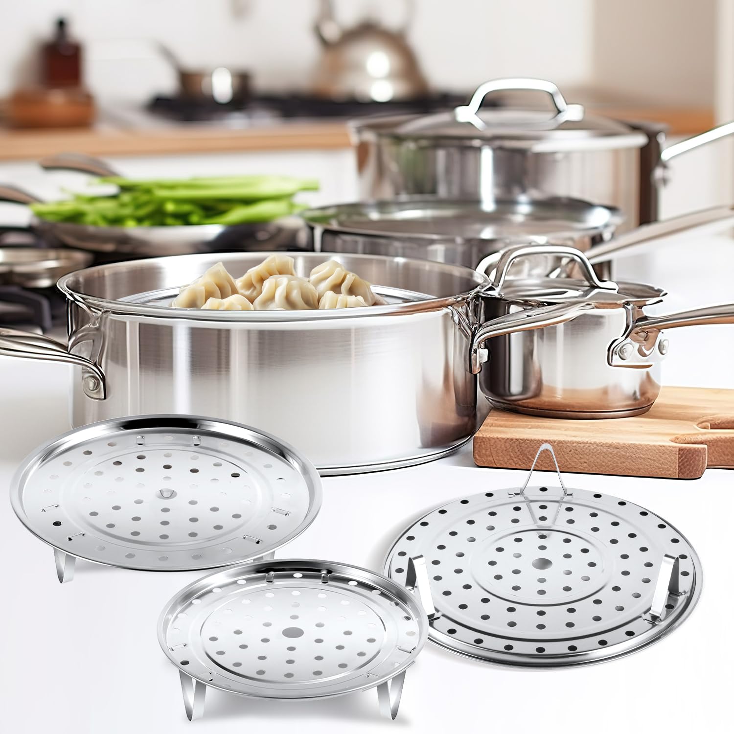 Amazon.com: 3pcs Steamer Basket, 7/7.87/8.5 inch Steamer Rack