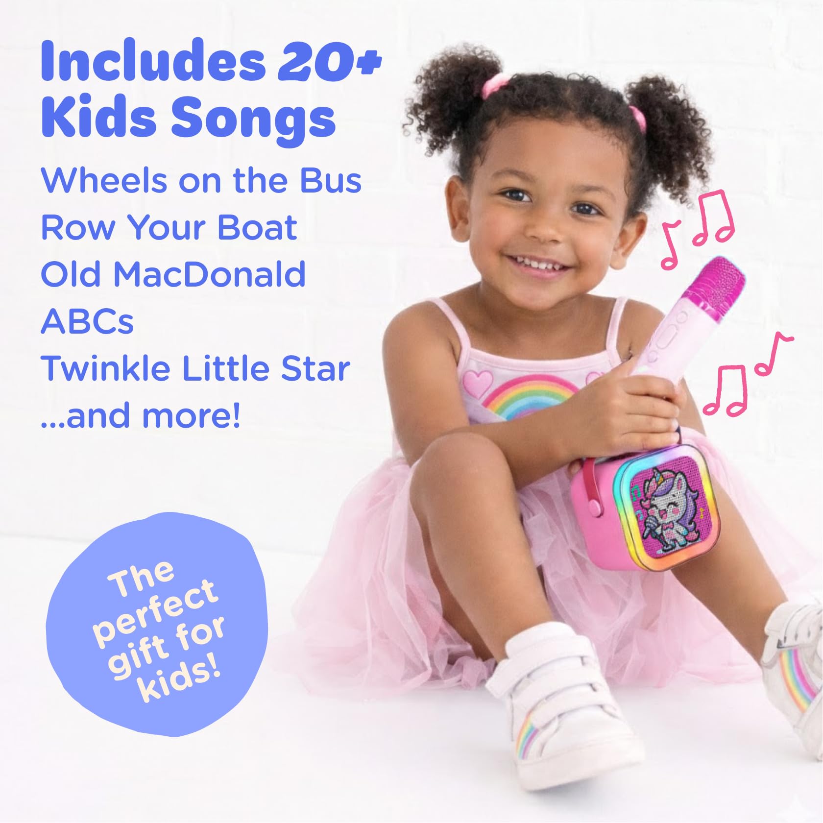 Move2Play, Karaoke-Maschine für Kinder | Enthält über 20 Kinderlieder | 2 Mikrofone | Bluetooth-Verbindung | Geschenk für 3, 4, 5, 6, 7+ Jahre alte Kinder | Spielzeug für Mädchen, Jungen und