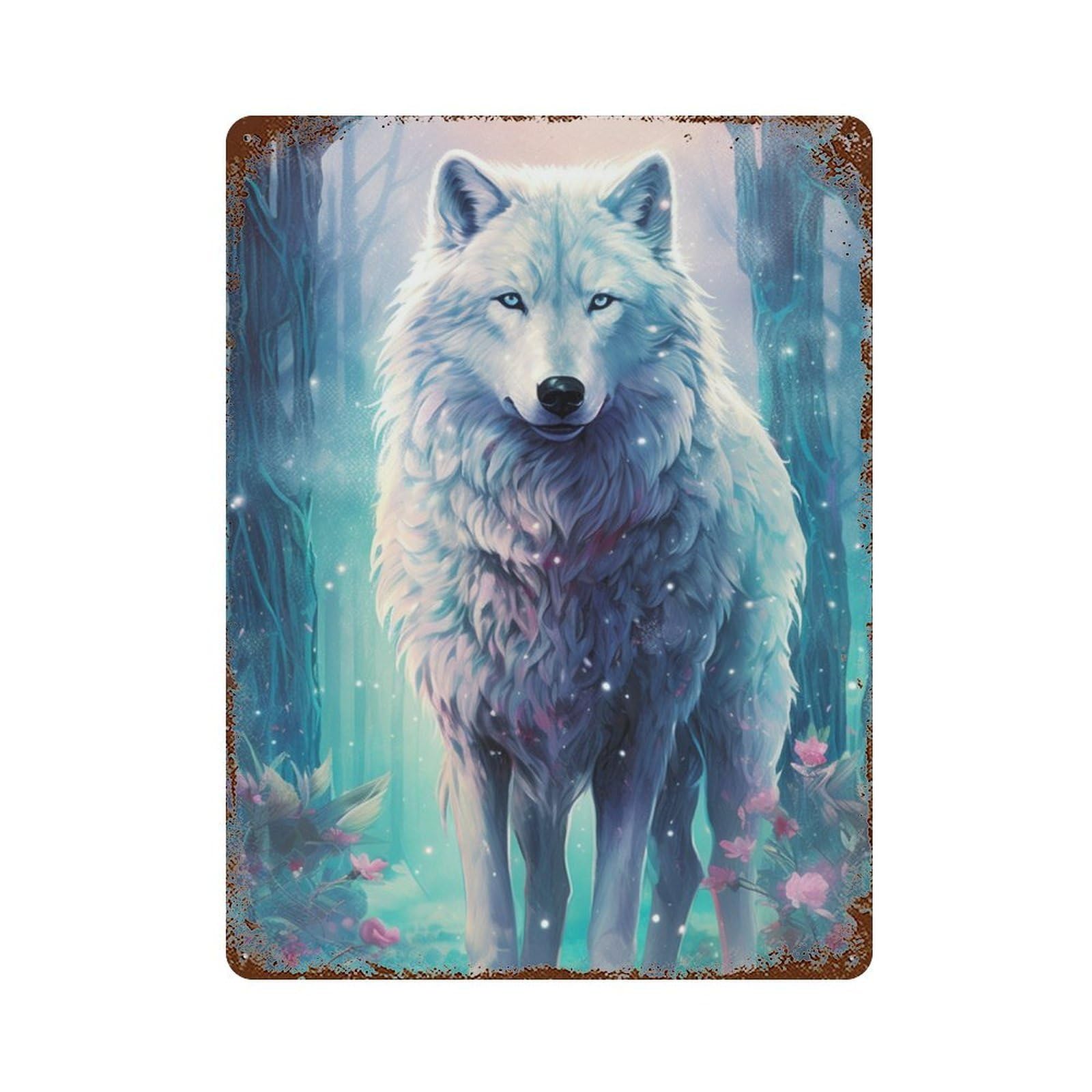Fairy Tale Wolf Fantasy Art Print 15.7"x11.8" Aged Metal Wall Plaque, Novelty Wall Decor for Shed, Workshop And Garage Wall Decor