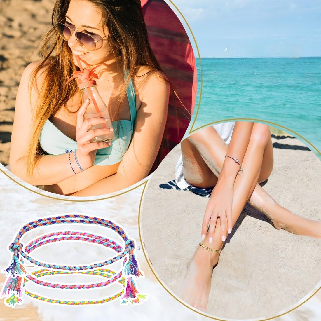 10 Pezzi Braccialetti Caviglia Surfer Set Unisex - Stile Boho Hippie Etnico - Accessori Fatti a Mano per Feste in Spiaggia - Impermeabili e Regolabili.