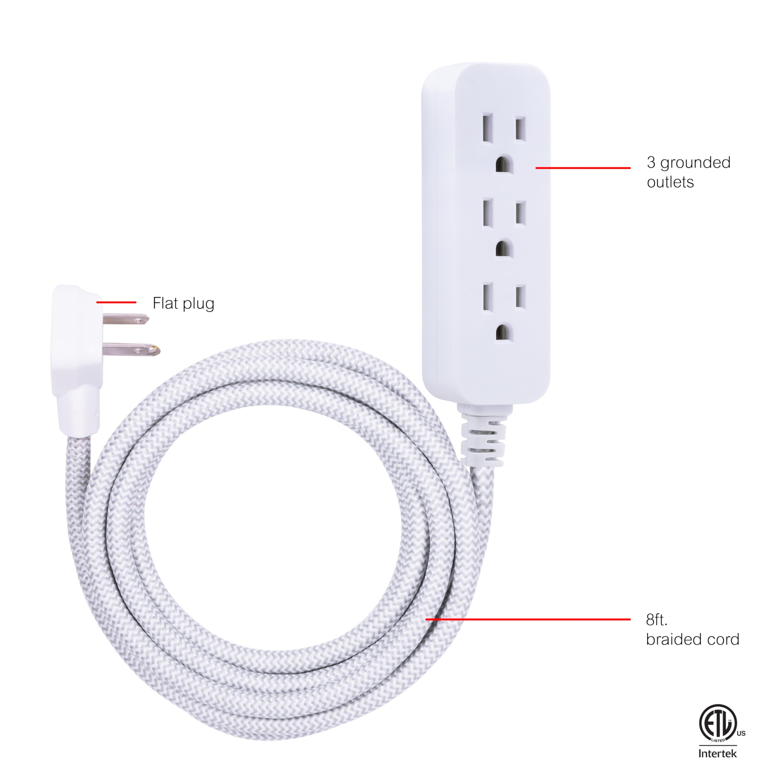 GE 3-Outlet Power Strip Surge Protector, 8 Ft Braided Extension Cord — Amazon image 2