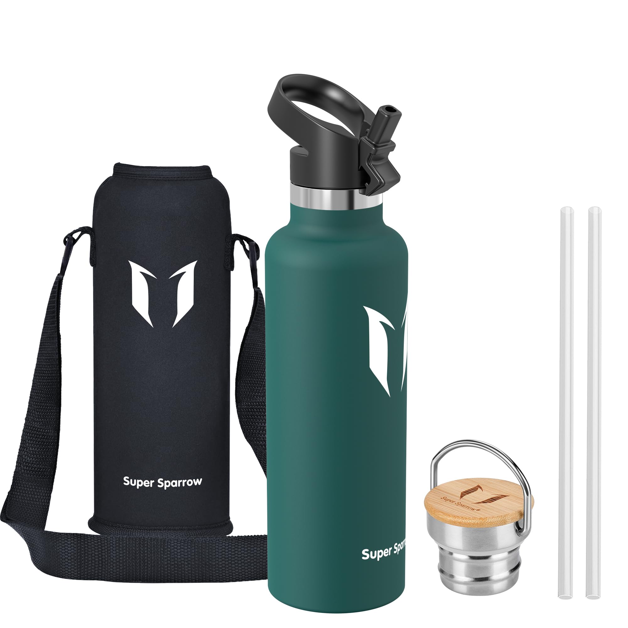 Super Sparrow Borraccia Termica - Bottiglia Termica Senza Perdite - 350ml/500ml/620ml/750ml/1L - Senza BPA Borracce Bambini - Per Scuola, Sport, Campeggio, Palestra, Ciclismo - Con 2 Tappi