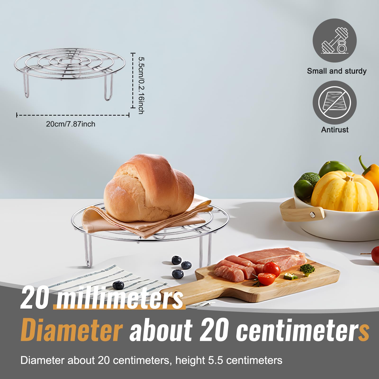 Grille D'insertion En Acier Inoxydable - Support De Cuisson à La Vapeur - Grille à Gâteau Ronde - Insert Vapeur Pour Casseroles, Casseroles, Grilles De Refroidissement (27,5 X 5,5 Cm
