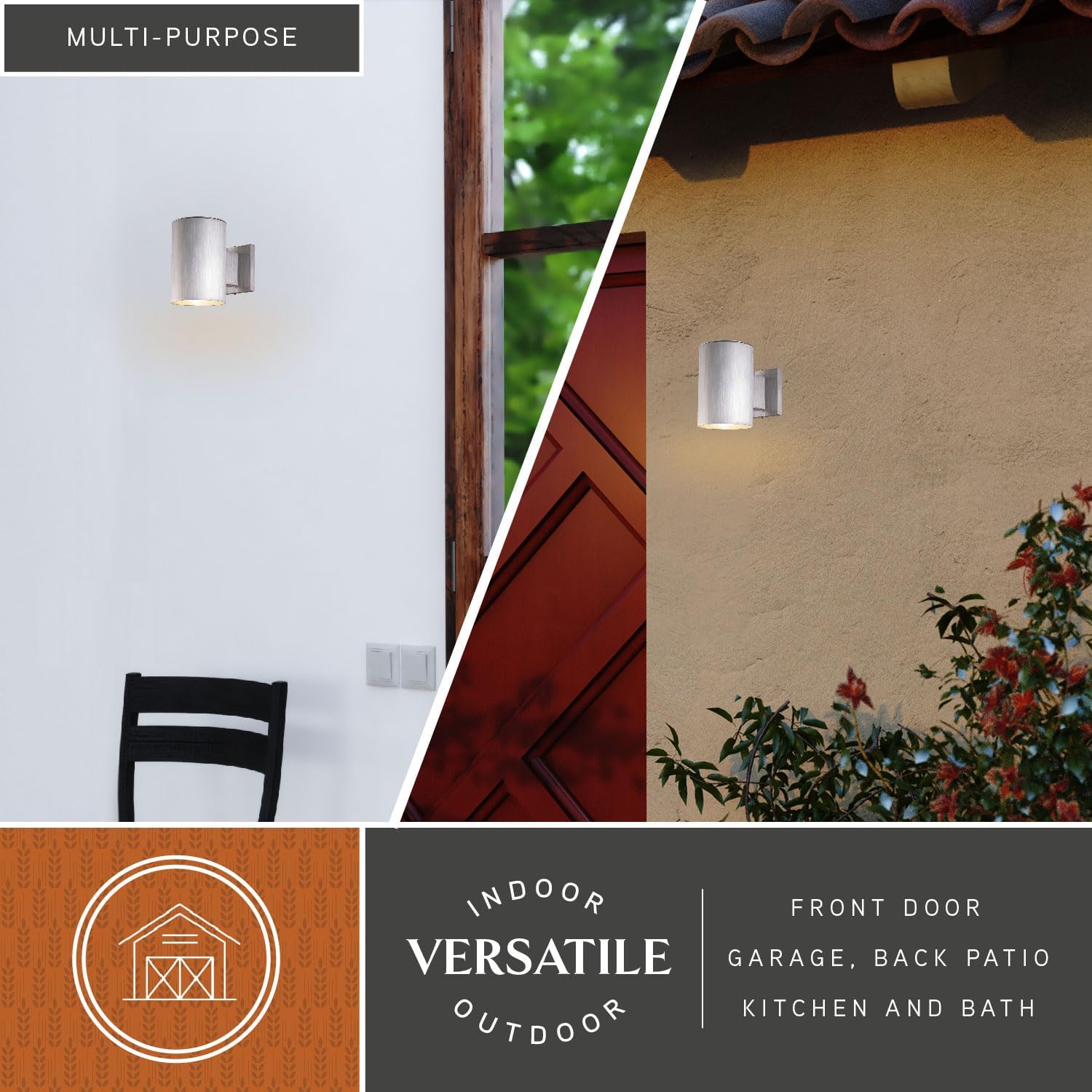 VAXCEL Chiasso Modern Outdoor Porch Light, 5" W x 7.25" H Silver Cylinder Wall Sconce, Waterproof Dark Sky Wall Light for Porch, Patio, Deck, or Front Door