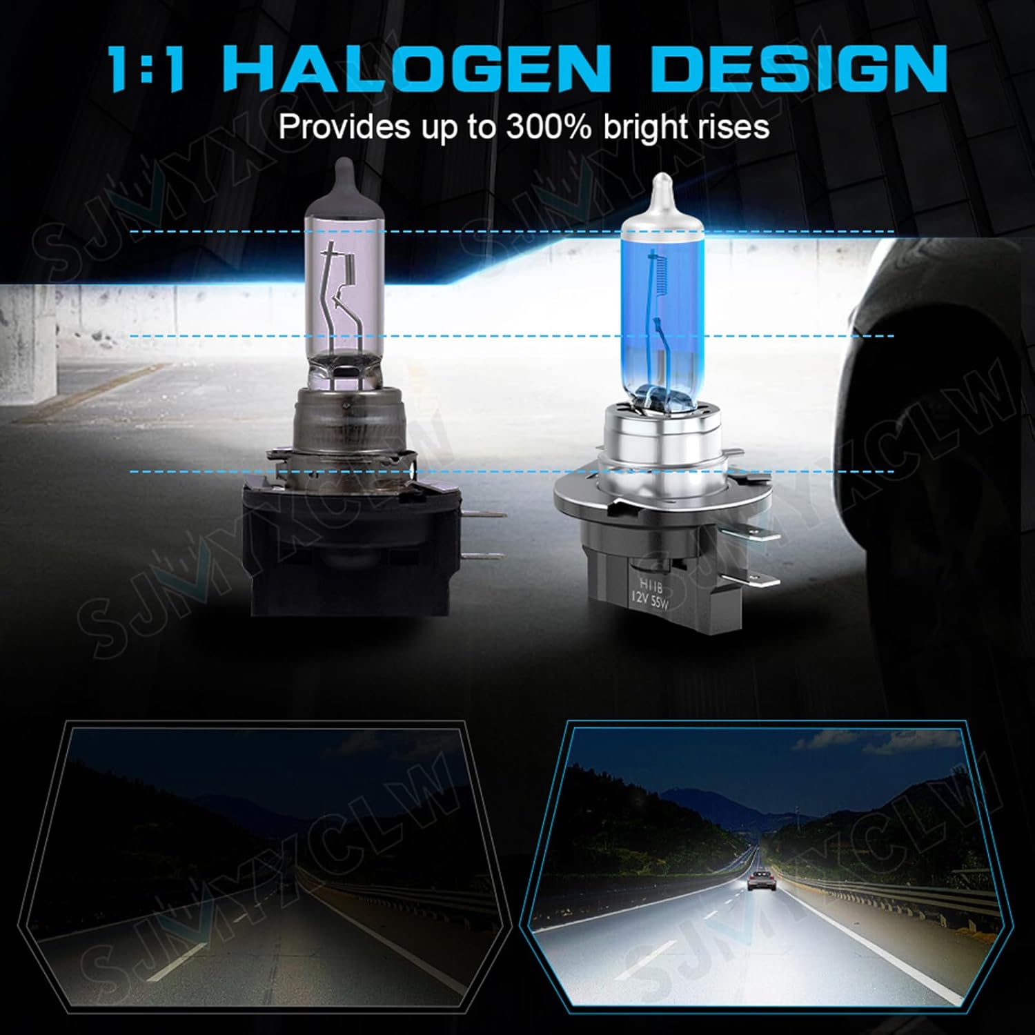 Compatible for Kia Sportage Halogen Headlight Bulbs 2011 2012 2013 2014 2015 2016, H11B Halogen Bulbs Low Beam, 300% 6000K Cool White 50,000+ HRS Lifespan, Easy to Install, Pack of 2