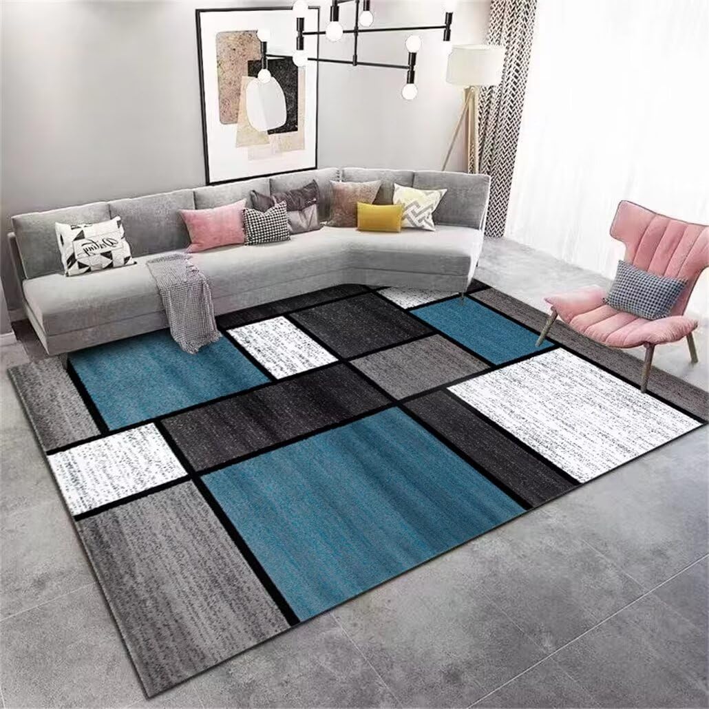 DJHWWDLarge Floor Mat Extra Large Rug 200x300CM Extra Large Rug blue Easy to Clean Hallway Carpet Modern Geometric Carpet 0.44389641098032