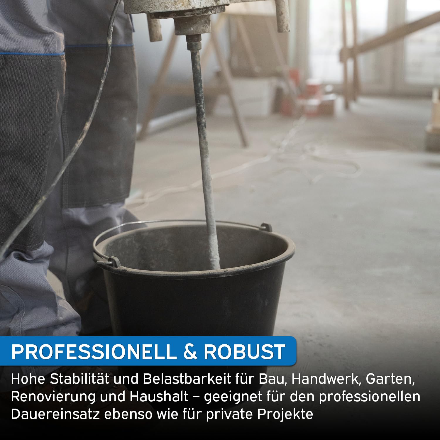 kör4u Secchio da costruzione, set da 10 pezzi, 20 l, nero con robusta archetto in metallo, secchio rotondo robusto in LDPE – per costruzione, giardino, casa e artigianato