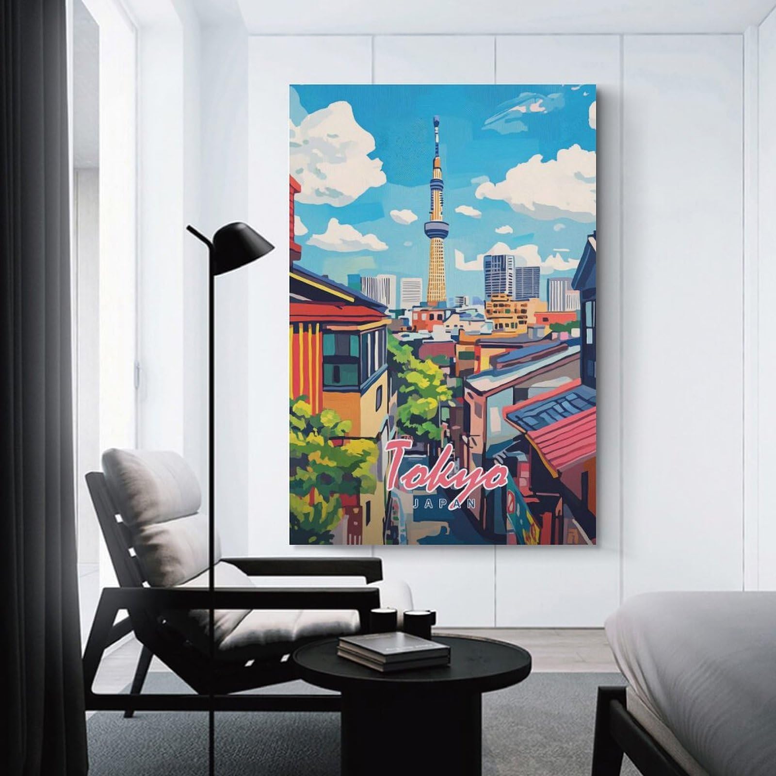 Junmoney Tokyo Skyline Painting Canvas Art Print, 20x30inch(50x75cm), for Bedroom Decor, Cosy Corners Or Studios, A Warm Accent for Relaxed Interiors