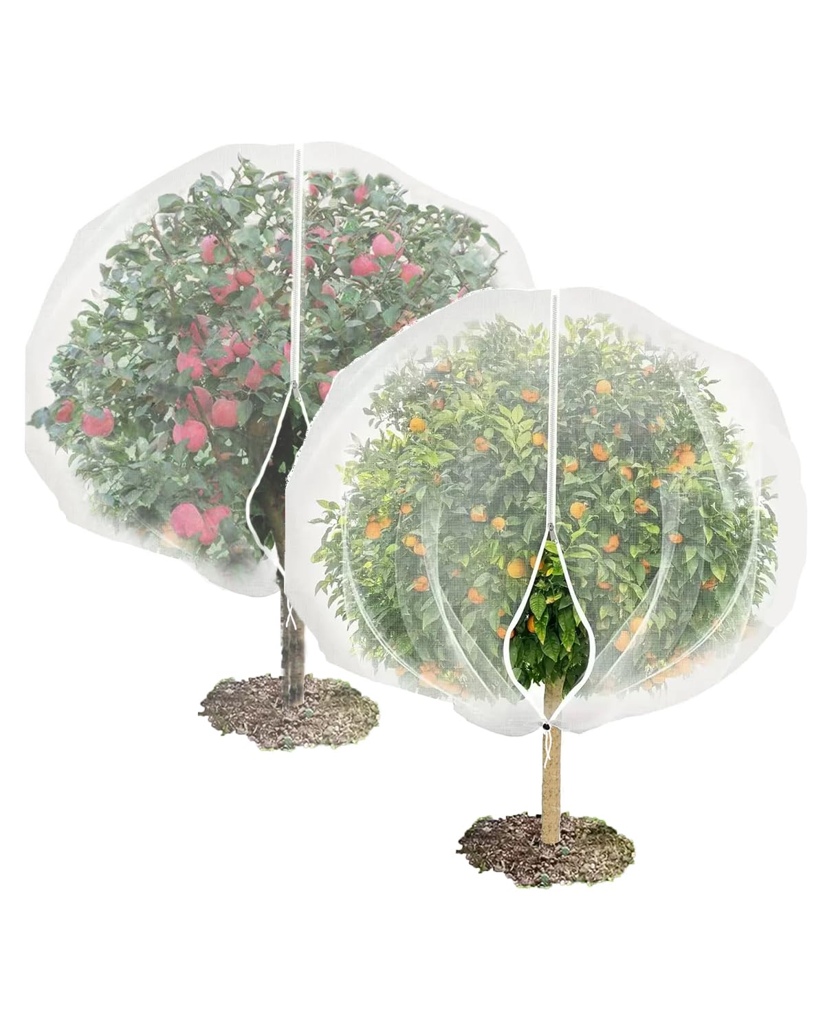 Paquete de 2 redes para árboles frutales, red de protección de tomates y arándanos con cremallera y cordón, barrera para insectos y pájaros, para árboles frutales, verduras, flores, arbustos en el