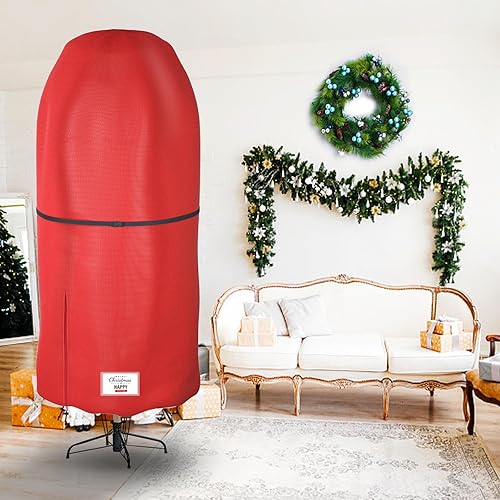 Miniatura 7 de Cubierta para árbol de Navidad con correas ajustables, bolsa de almacenamiento vertical para árbol de Navidad con cremallera y cordón para árbol