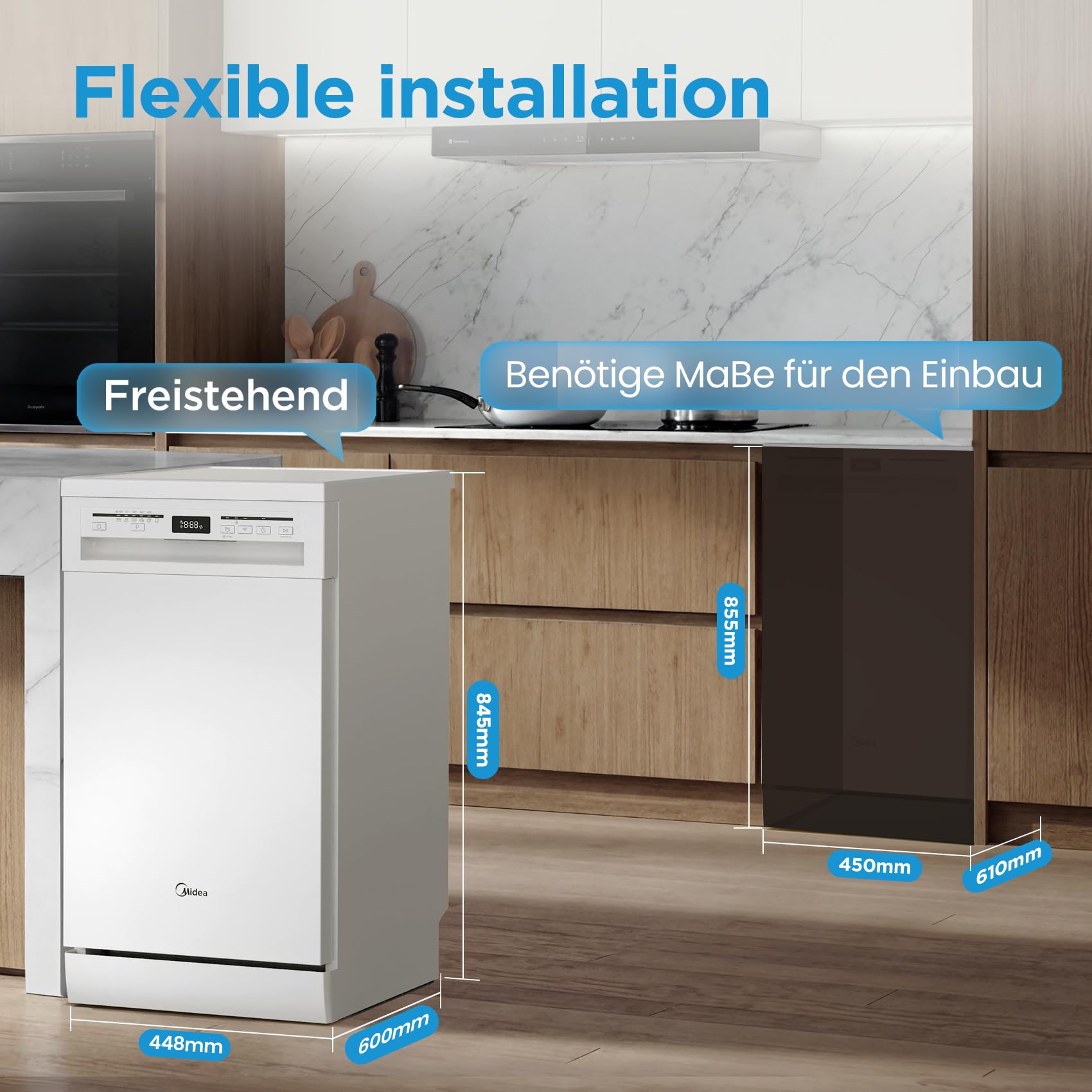 Midea SF 5.45NW10C Lavavajillas 45 cm Independiente y Bajo Encimera, 10 Servicios, 7 Programas, Lavavajillas 45 cm con WiFi, 44 db, Retraso de Inicio, Apertura de Puerta Automática