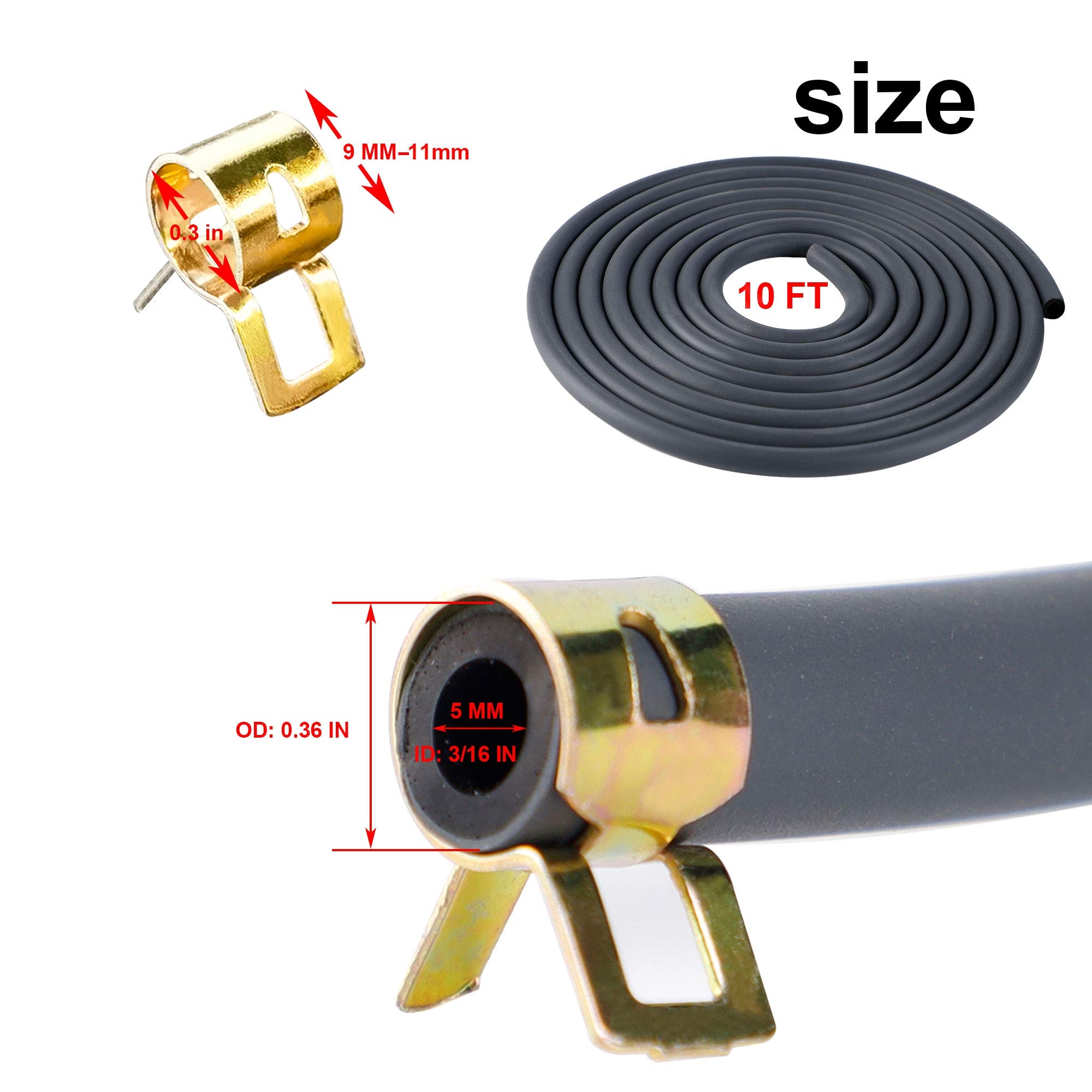 Meekear 3/16 Inch ID Fuel Line Kit, 10FT Rubber Fuel Line with 20 Pcs 2