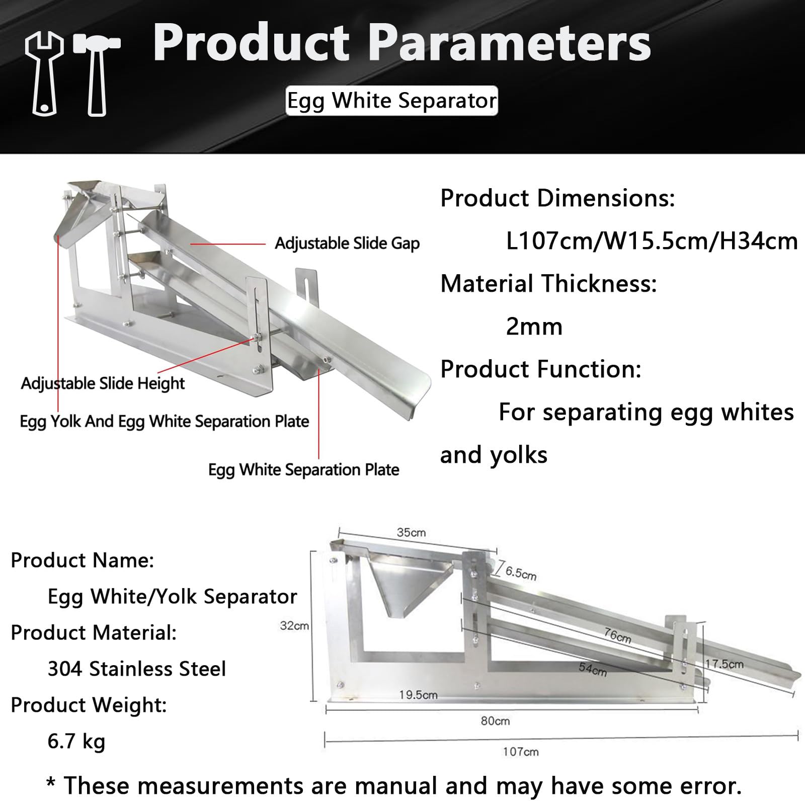 Eiertrennwerkzeug, kommerzieller Eigelbprotein-Trenner, hohe Leistung, verstellbare Höhe, Flüssigkeitstrennmaschine, schnelle Flüssigkeitsfilterung, für einfaches Kochen