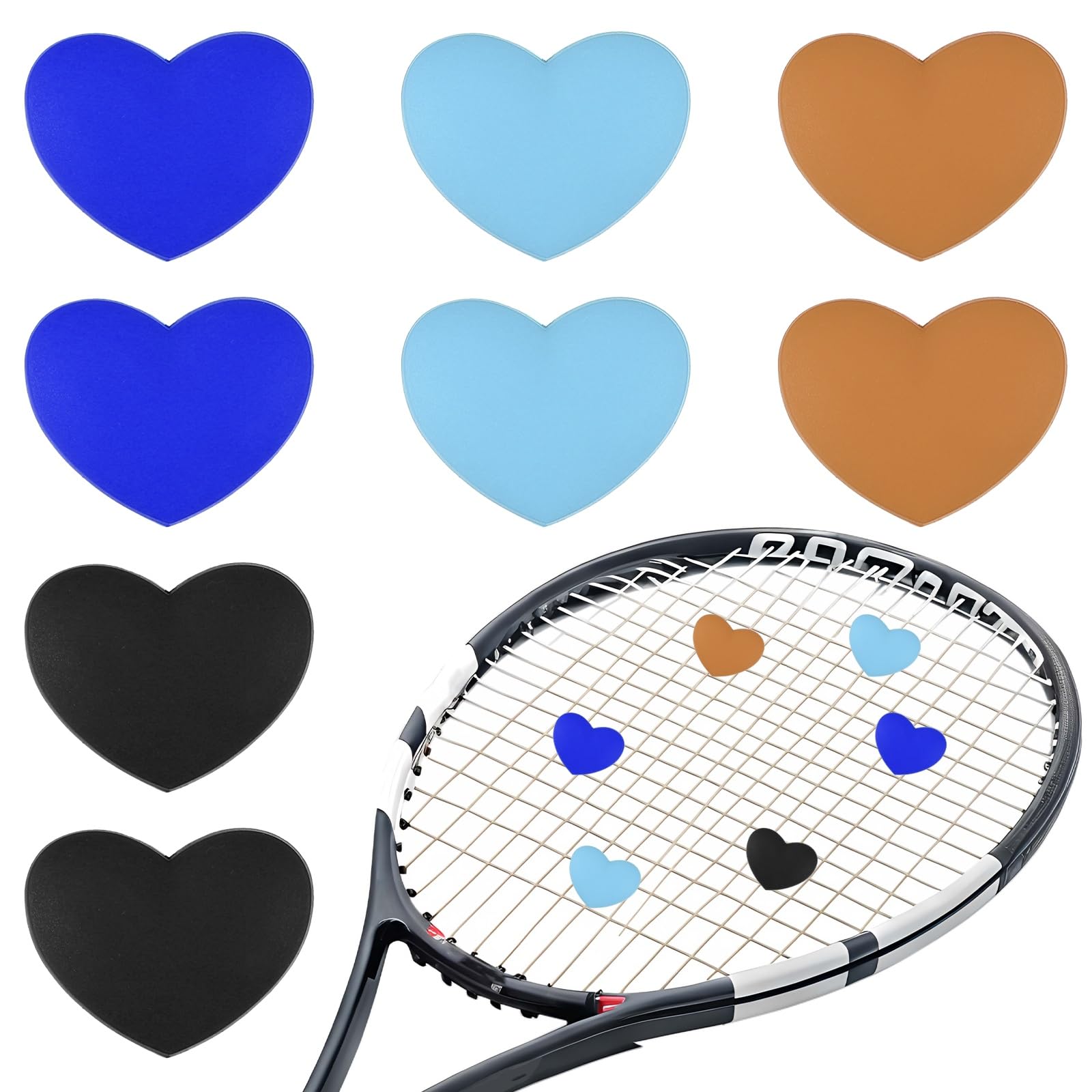 YELARXI Tennis Dampener, Heart Silicone Tennis Racket Dampeners Racket Shock Absorber to Reduce Vibration Soft Cute Fit for (Players/Universal Fit for All Racquets) 8Pcs & 4 Colors-Set 2