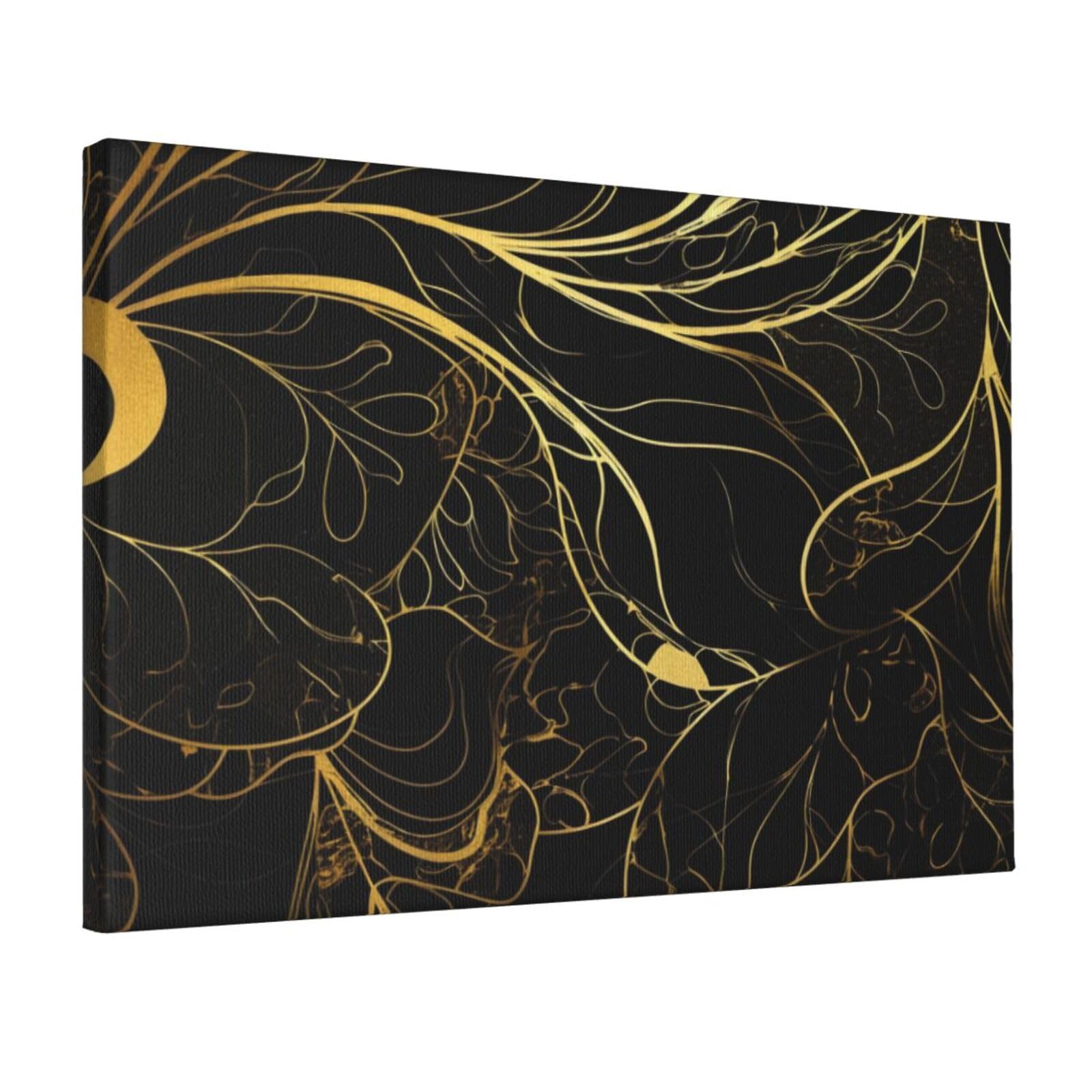YKLJG black and gold background Printed Wall Art Canvas Prints 45x30 CM Wooden Framed Picture Painting Artwork for Bedroom Kitchen Home Office Decor