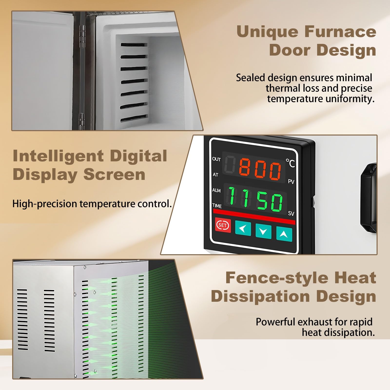 Horno Eléctrico 1500W con Pinza y Guantes, 800°C PID Alta Precisión para Fusing Vidrio, Esmaltado y Sinterización Arcilla, Diseño Compacto para Laboratorio
