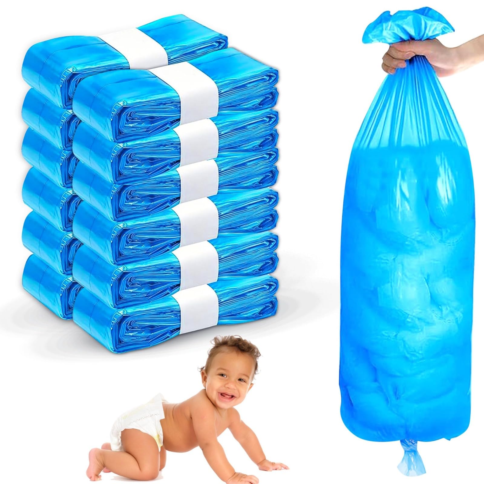 12 Pack Nappy Bin Refill Bags - 6.5M Extra-Long Nappy Bin Refills - Nappy Liners with Odor Locking - Nappy Bags with 280–320 Nappies