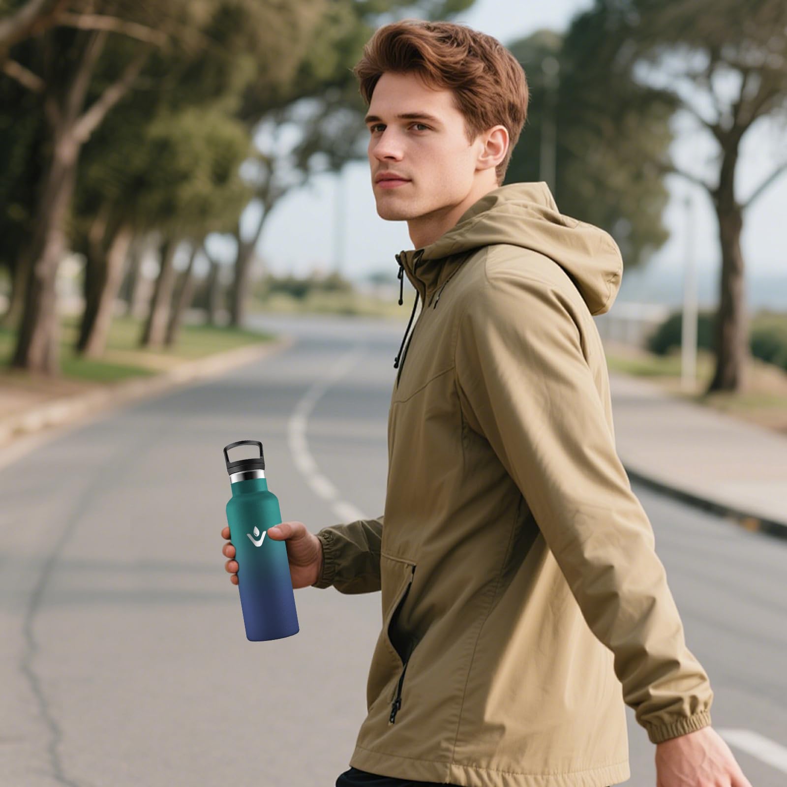 Botella Agua Acero Inoxidable, 500ml Botella Termica, A Prueba de Fugas, Botellas Agua Niños, sin BPA, Cantimplora con Pajita, Mantiene 24H Frio/12H Calor, para la Escuela, Oficina, Cámping — view 7