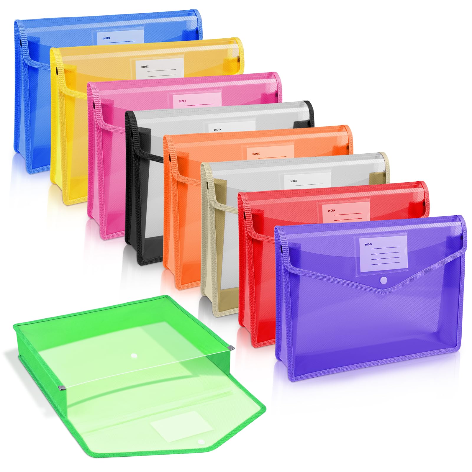Vicloon A5 Plastic Wallets, 9pcs Popper Wallet Plastic Document, Vertical Folders Files Envelope for School Office Home, with Snap Closure and Card Slot — image 1