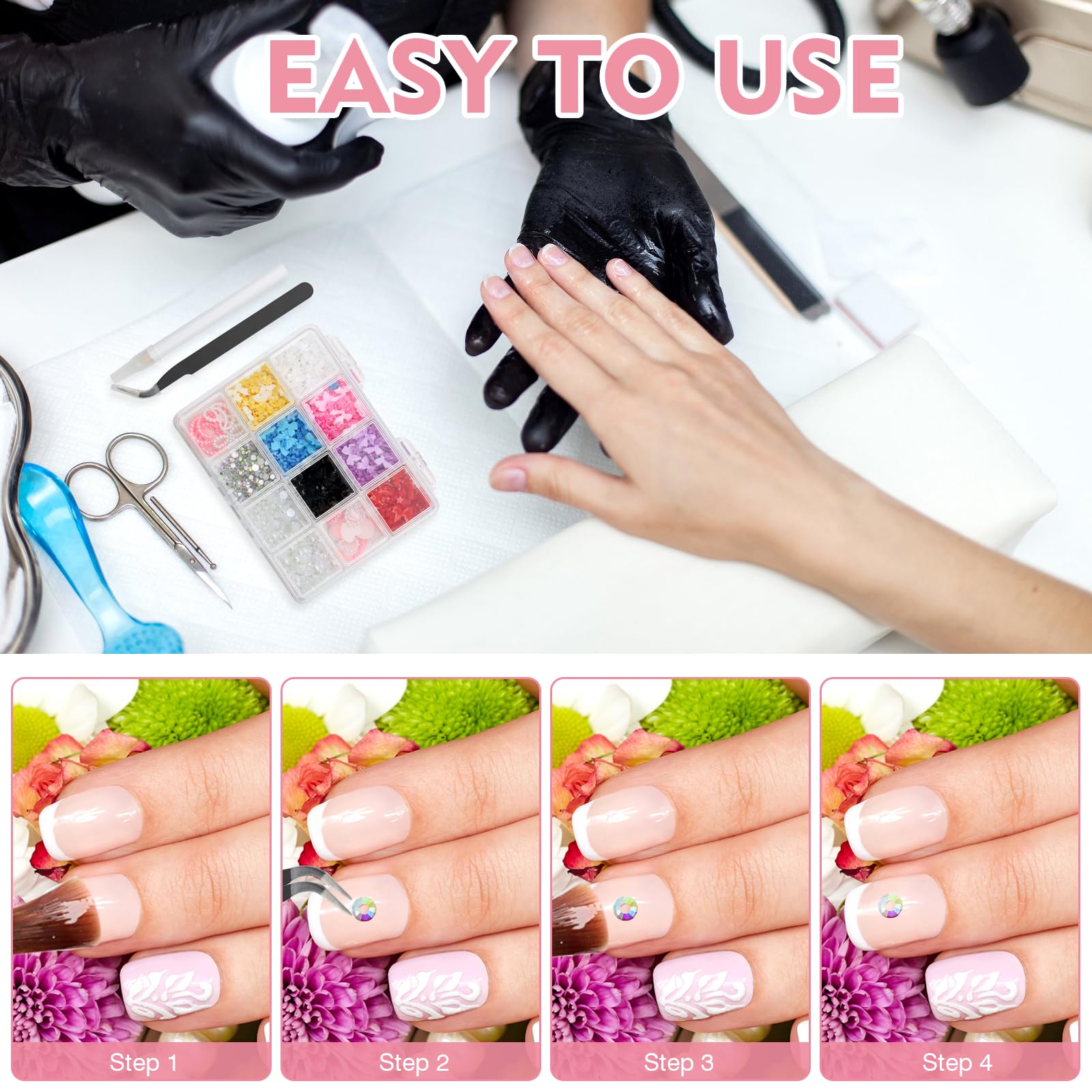 3D Nail Charms, VEGCOO 2 Boxes Nail Stuff Nail Gems Rhinestones Pearls Charms with Pickup Tool - Image 3