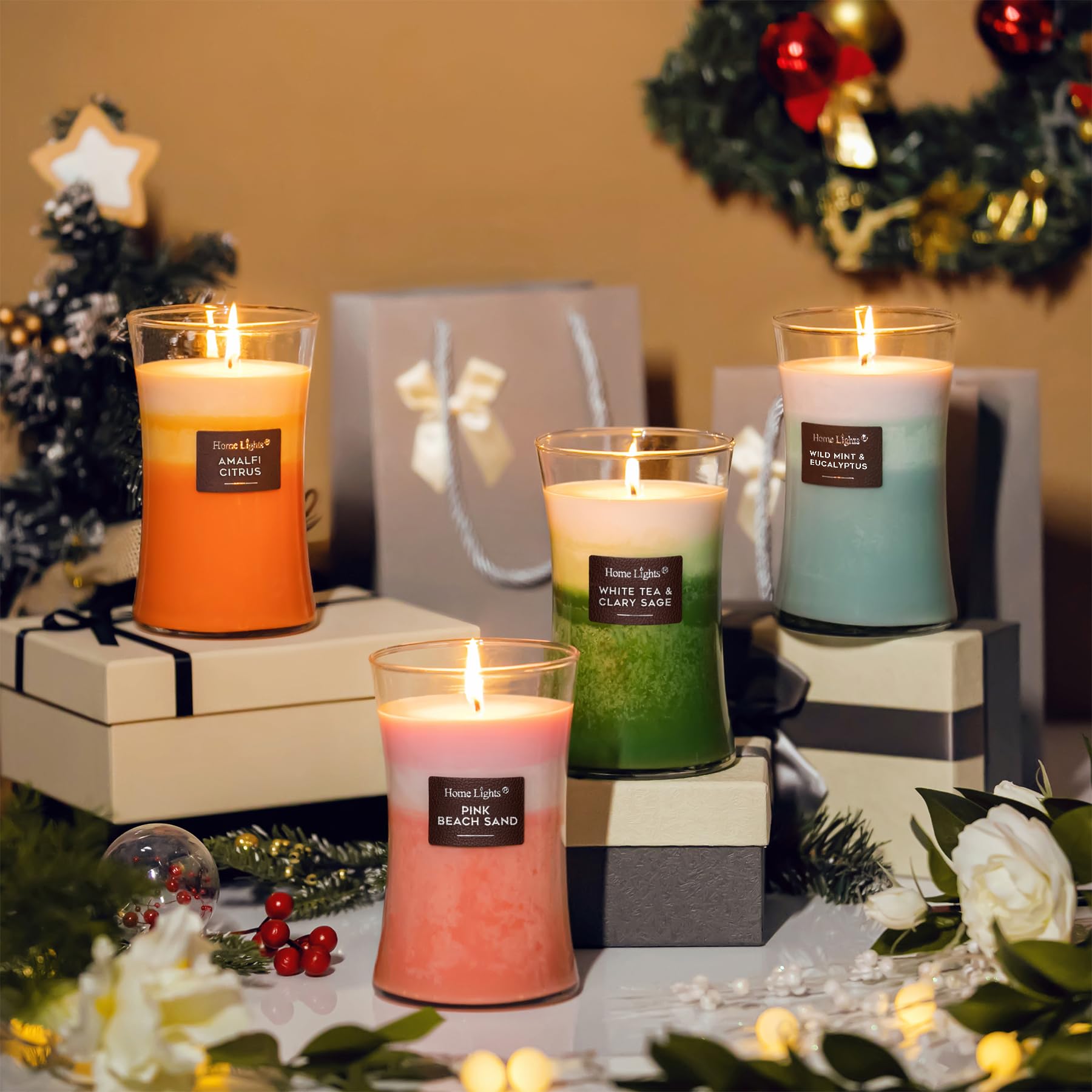 HomeLights - Velas perfumadas de 3 capas para el hogar, velas perfumadas de cera de soja natural de 21 onzas que duran hasta 100 horas, tarro grande, menta silvestre y eucalipto
