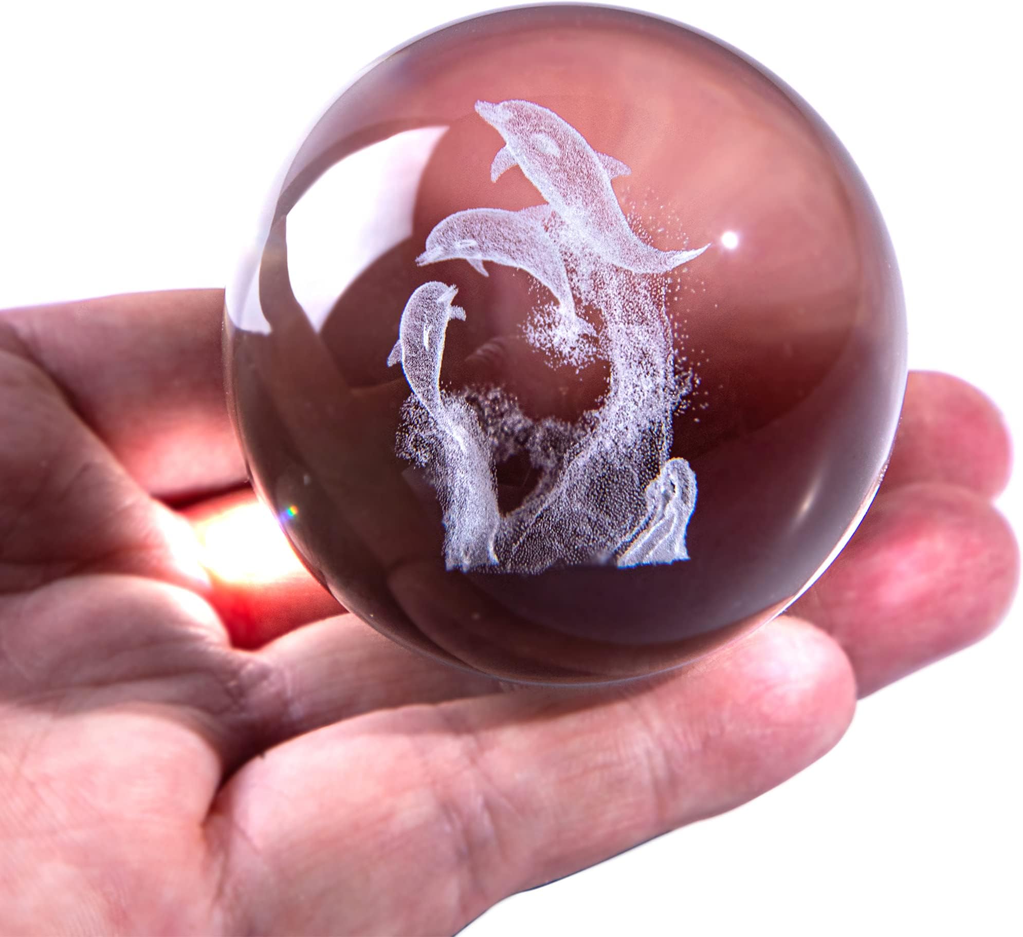 HDCRYSTALGIFTS Dolphin Crystal Ball Paperweight with Flower Stand 60mm Decorative Paperweight 3D Laser Engraved Glass Ball