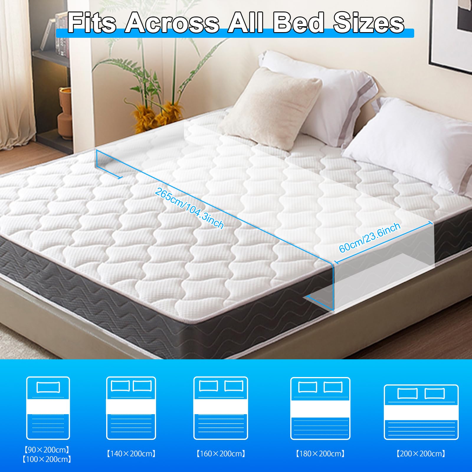 panthem Lenzuolo universale con messa a terra per letto – cotone biologico con fibra argentata per dormire meglio, 265 x 60 cm, con messa a terra (bianco)