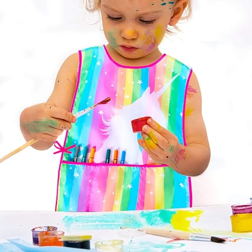 Miniatura 3 de Sylfairy Bata de arte para niños, impermeable, para pintar, delantal de pintura para niños pequeños