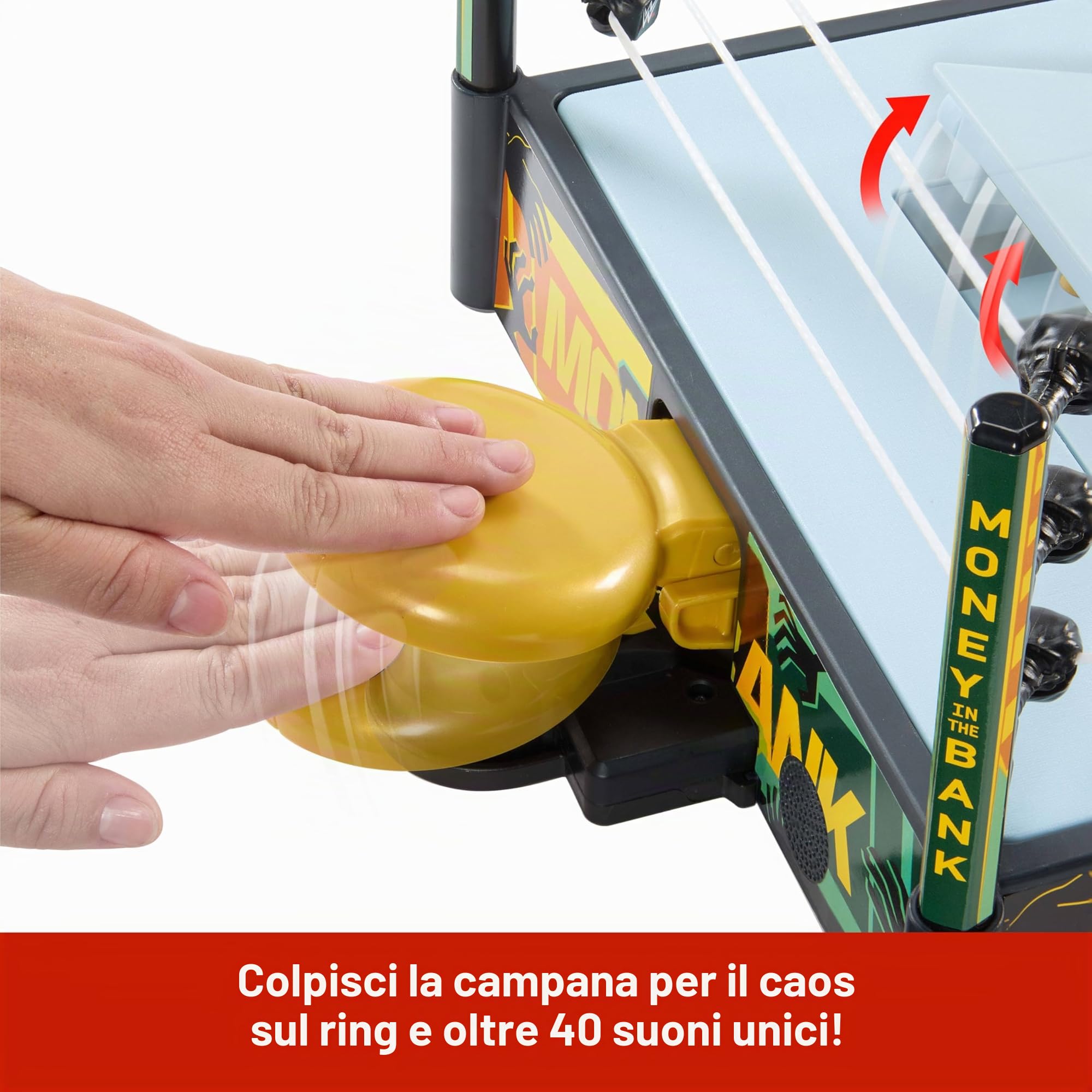 Mattel WWE Money in The Bank - Set da gioco con 2 modalità di riproduzione e 40+ suoni e frasi, include gru, scale e valigetta, 33 x 50 cm