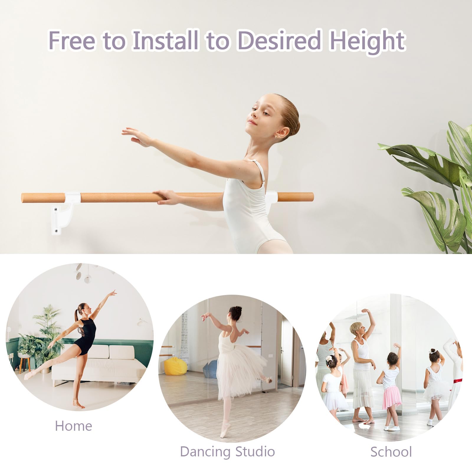 GYMAX Barra de Ballet de Pared 4 pies, Madera de Haya para Estiramiento, Yoga y Entrenamiento