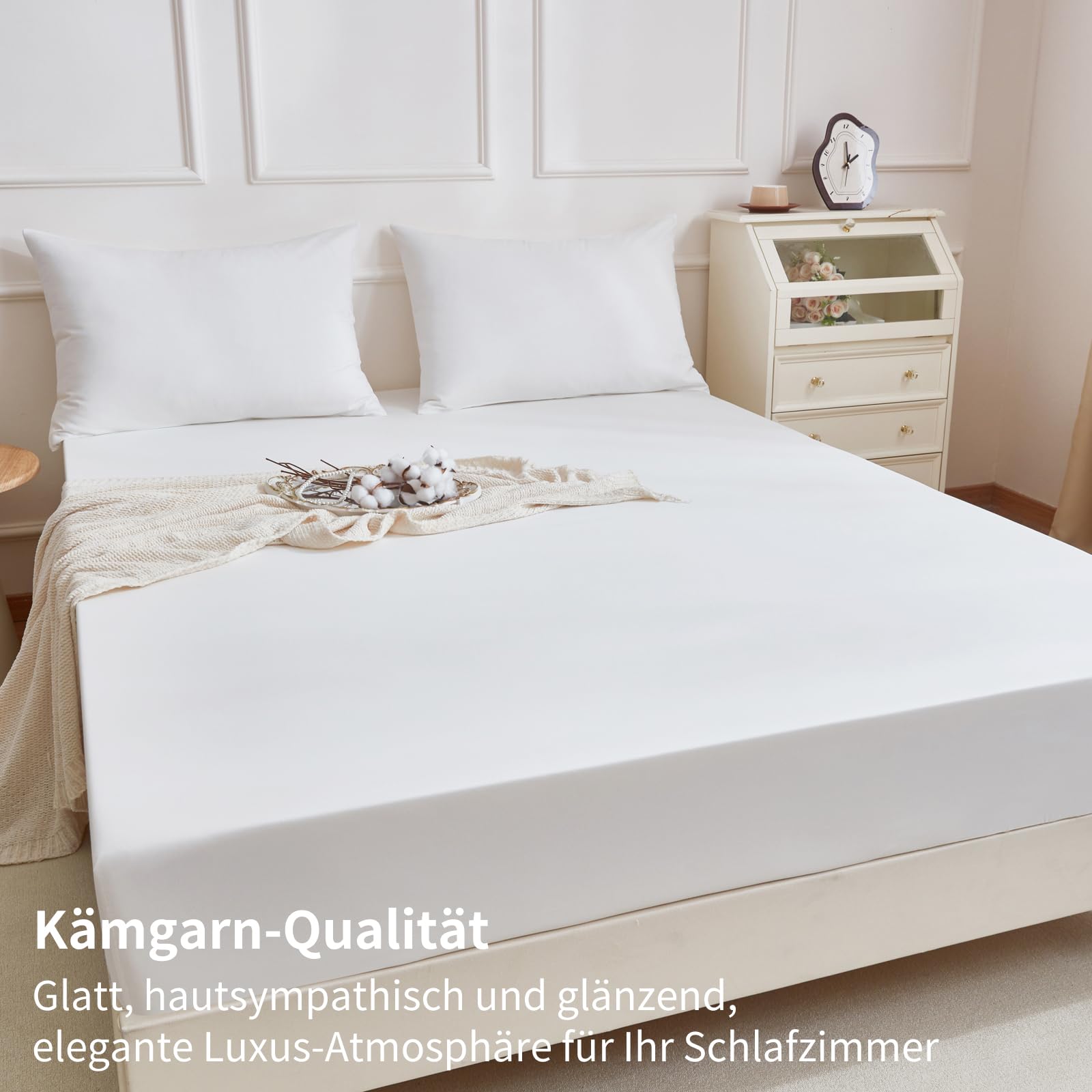 Drap-housse 200 x 200 cm - Coton uni - 200 x 200 cm - 100 % coton - Uni - Doux et respirant - Convient pour matelas de 30 cm