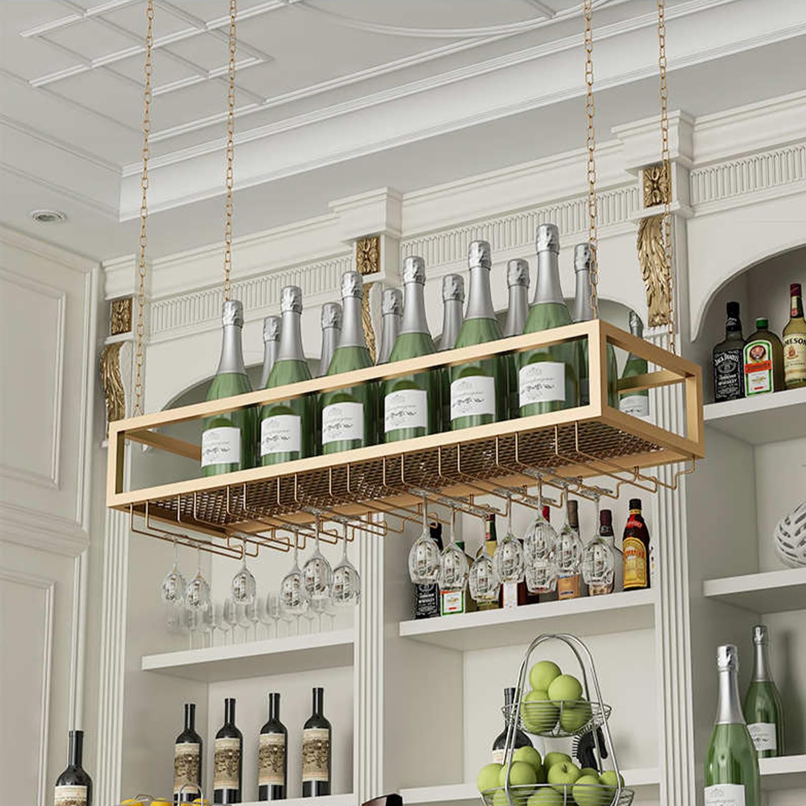 Étagère de rangement murale et plafond pour une décoration de bar et café