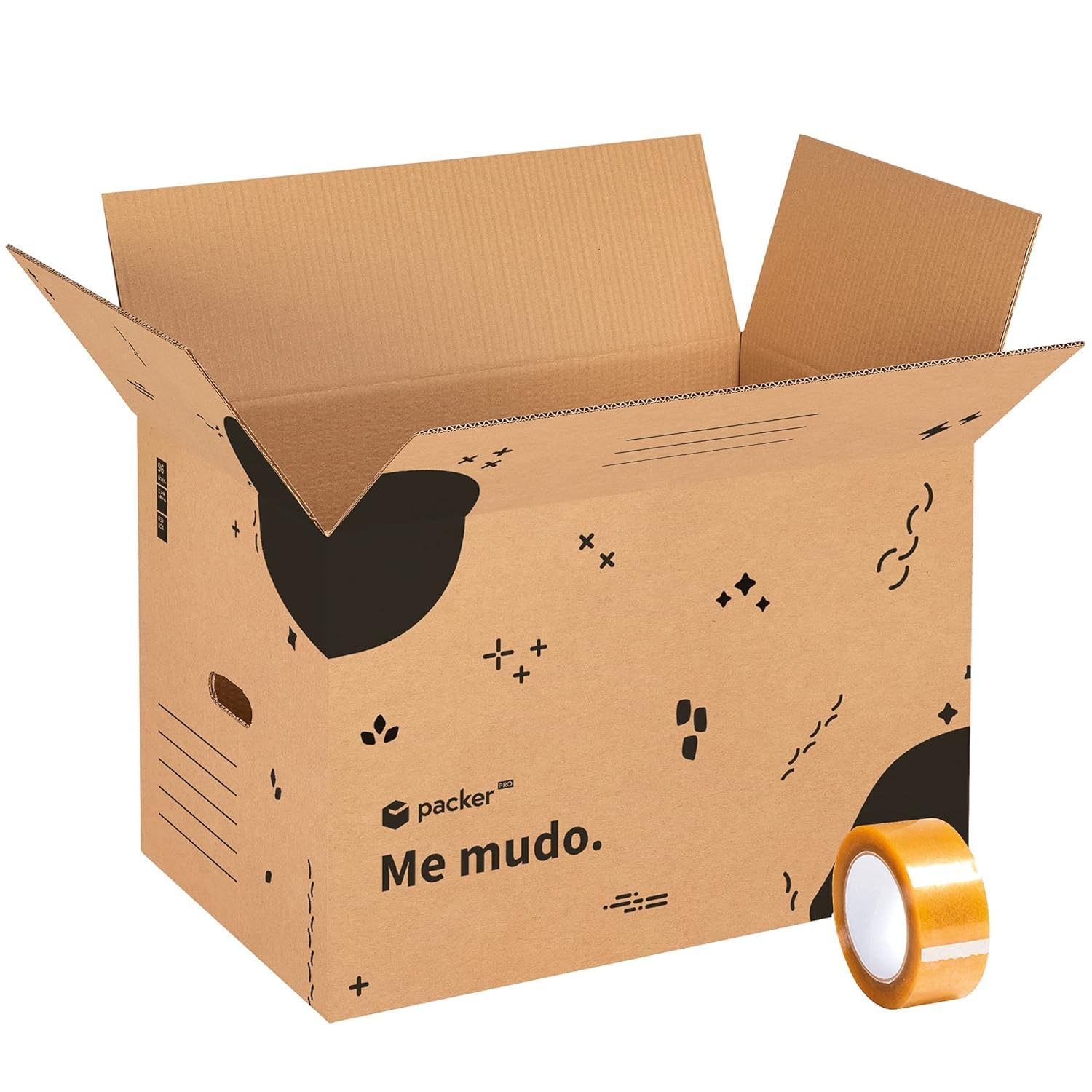 packer PRO Lot de 10 Boîtes en Carton pour Déménagement et Rangement avec Poignées et Ruban Adhésif, Carton Ultra Résistant, 600 x 400 x 400 mm