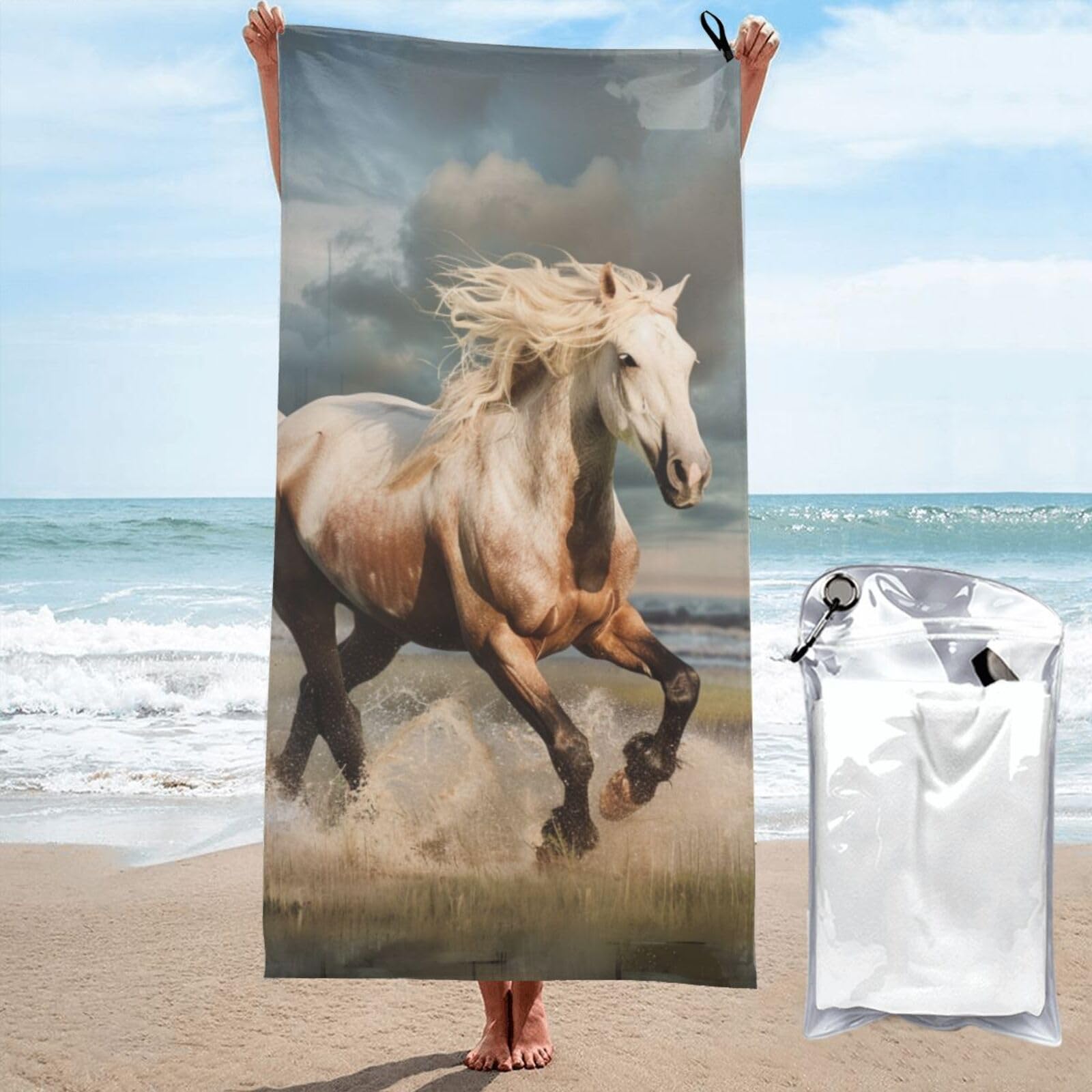 BWWHCCTI Horses Printed Microfiber Quick Dry Beach Towel 70x140 CM, Fast Drying Bath Towels with Bags for Travel,Camping,Gym,Beach,Swimming,Yoga